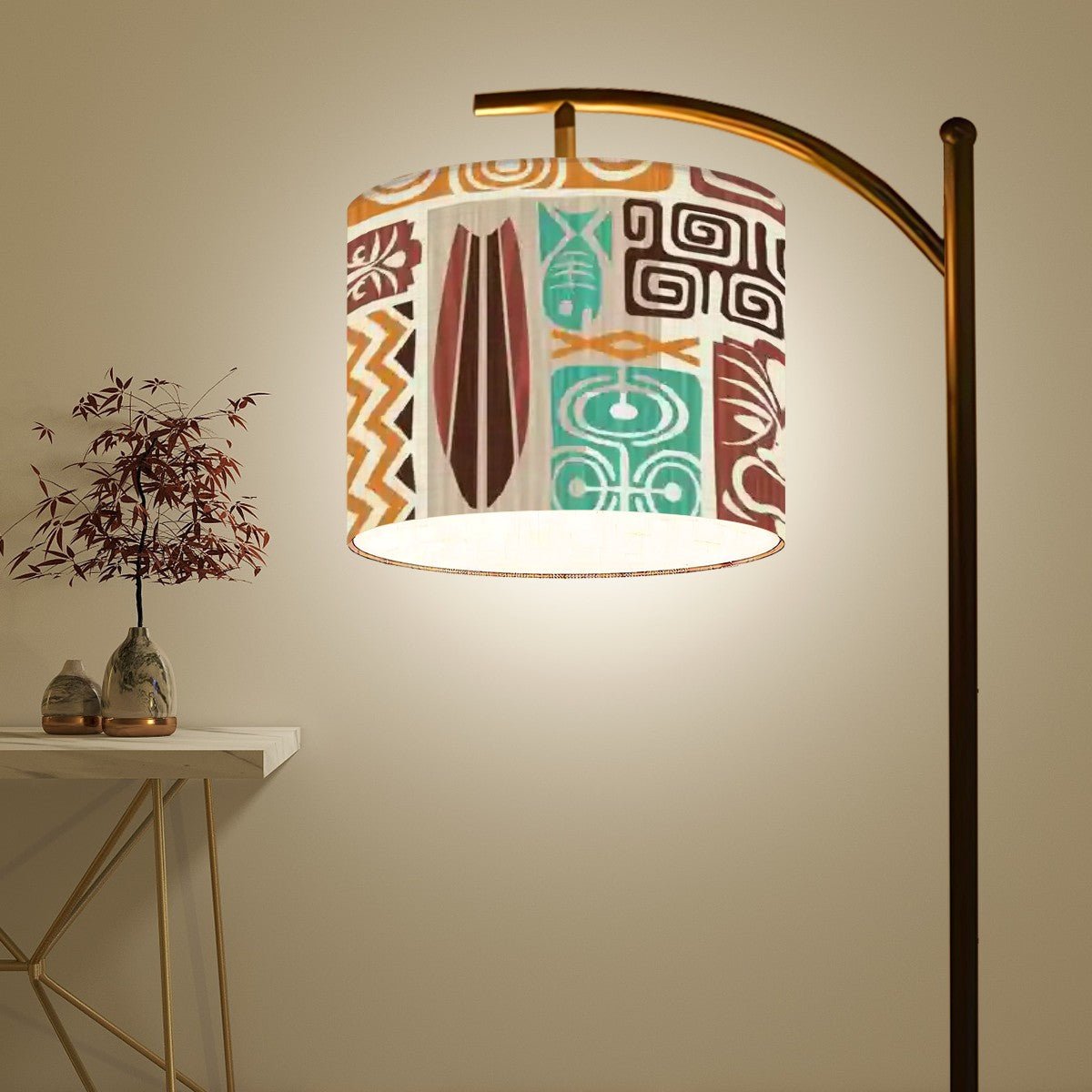 Kate McEnroe New York Retro Tiki Arc Floor Lamp, Mid Century Modern Brown Teal Tropical LightingFloor LampsmObZItCCje