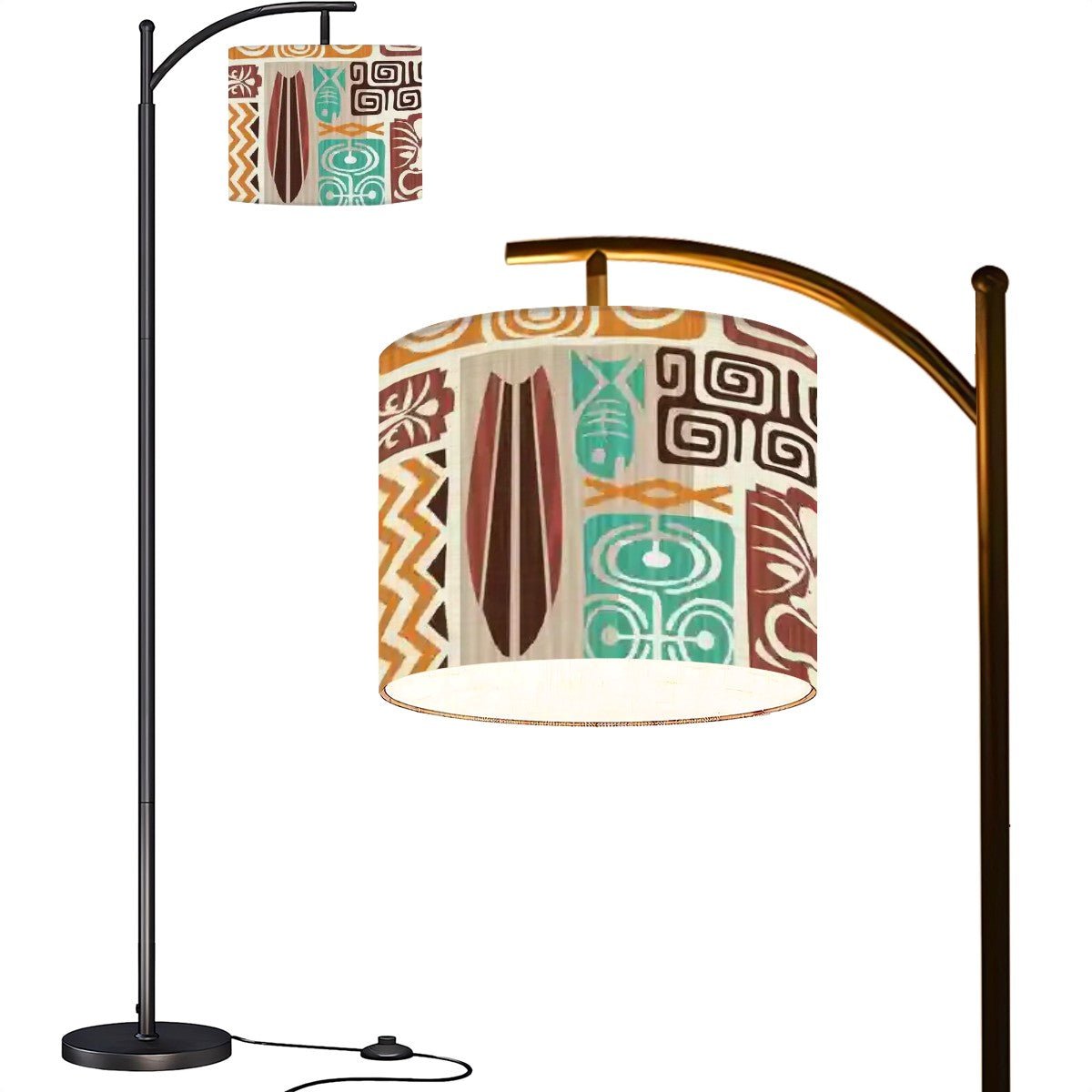Retro Tiki Arc Floor Lamp, Mid Century Modern Brown Teal Tropical Ligh ...