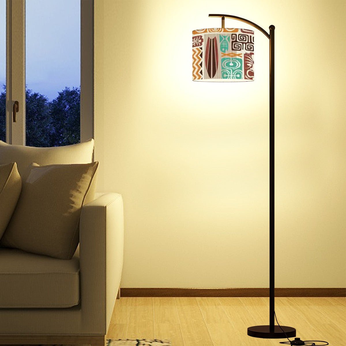 Kate McEnroe New York Retro Tiki Arc Floor Lamp, Mid Century Modern Brown Teal Tropical LightingFloor LampsmObZItCCje