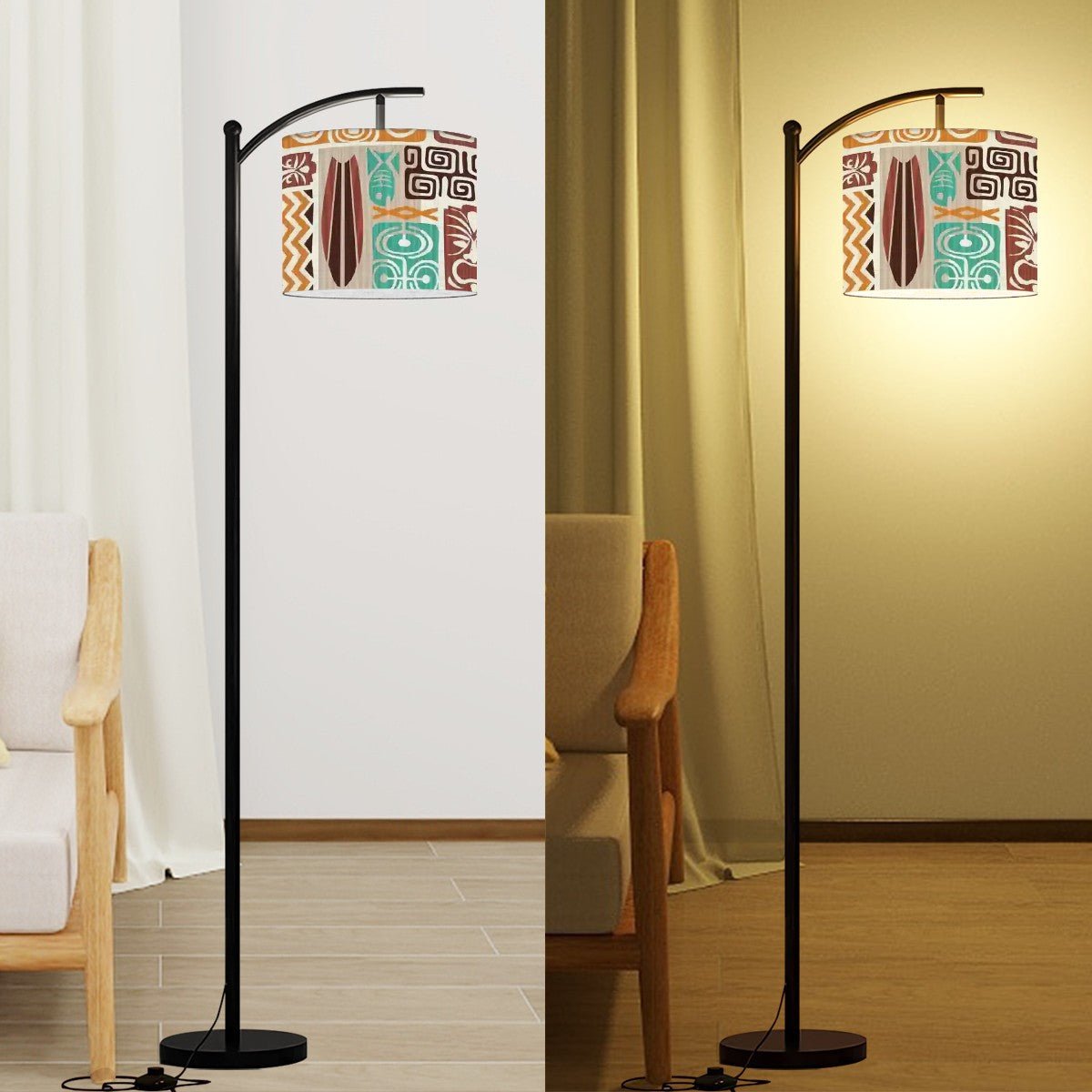 Kate McEnroe New York Retro Tiki Arc Floor Lamp, Mid Century Modern Brown Teal Tropical LightingFloor LampsmObZItCCje