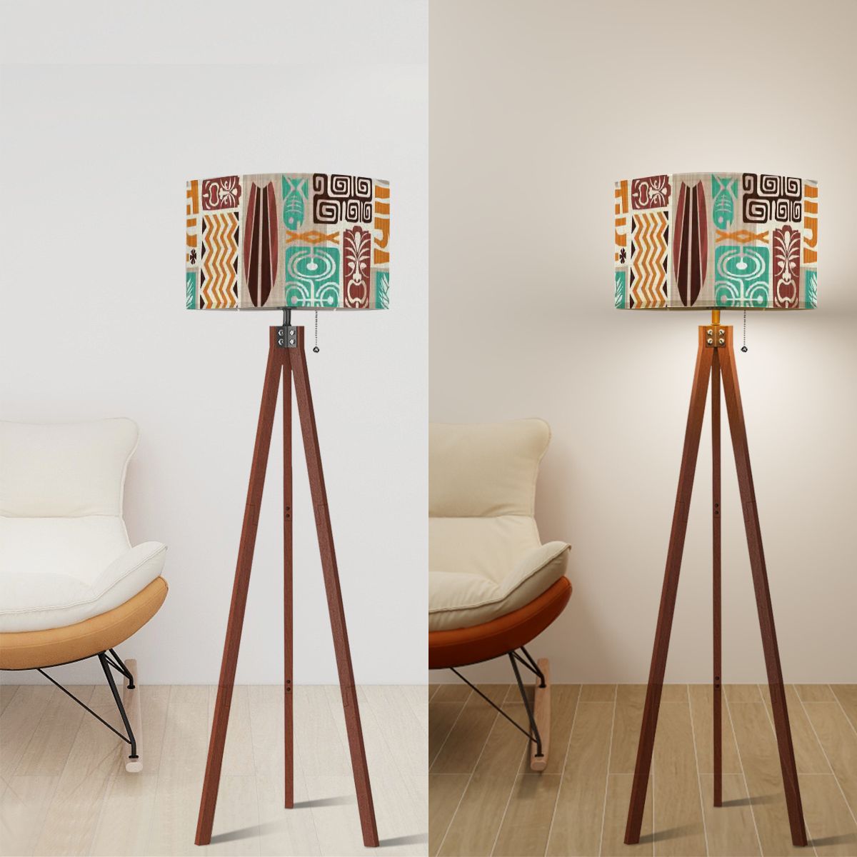 Kate McEnroe New York Retro Tiki Polynesian Tripod Floor Lamp, Mid Century Modern Brown Teal LightingFloor LampsbTdOTSJnNC