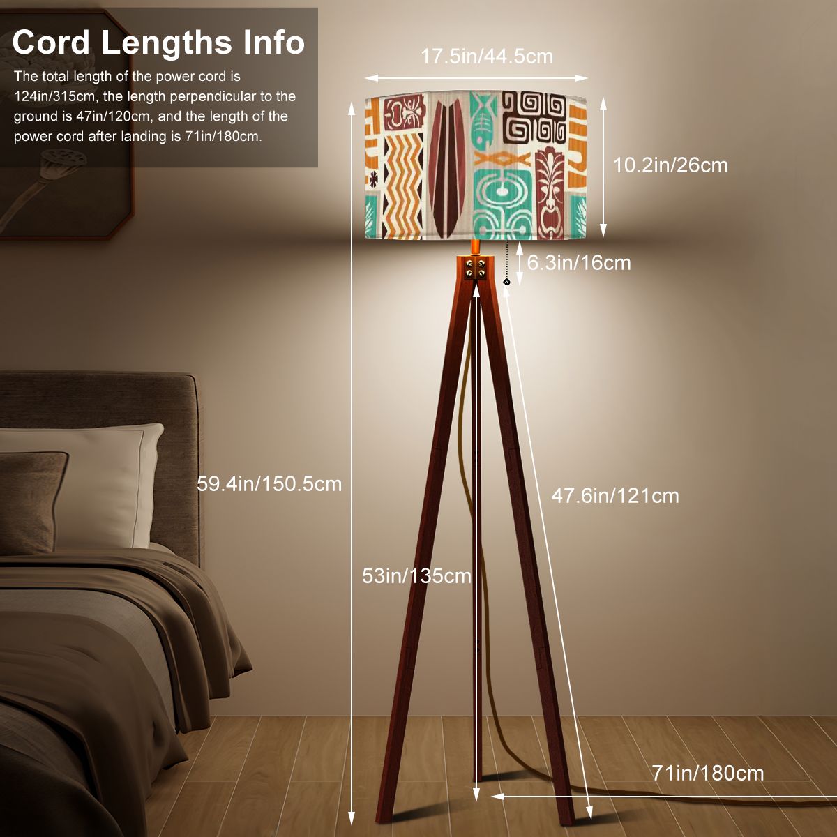 Kate McEnroe New York Retro Tiki Polynesian Tripod Floor Lamp, Mid Century Modern Brown Teal LightingFloor LampsbTdOTSJnNC