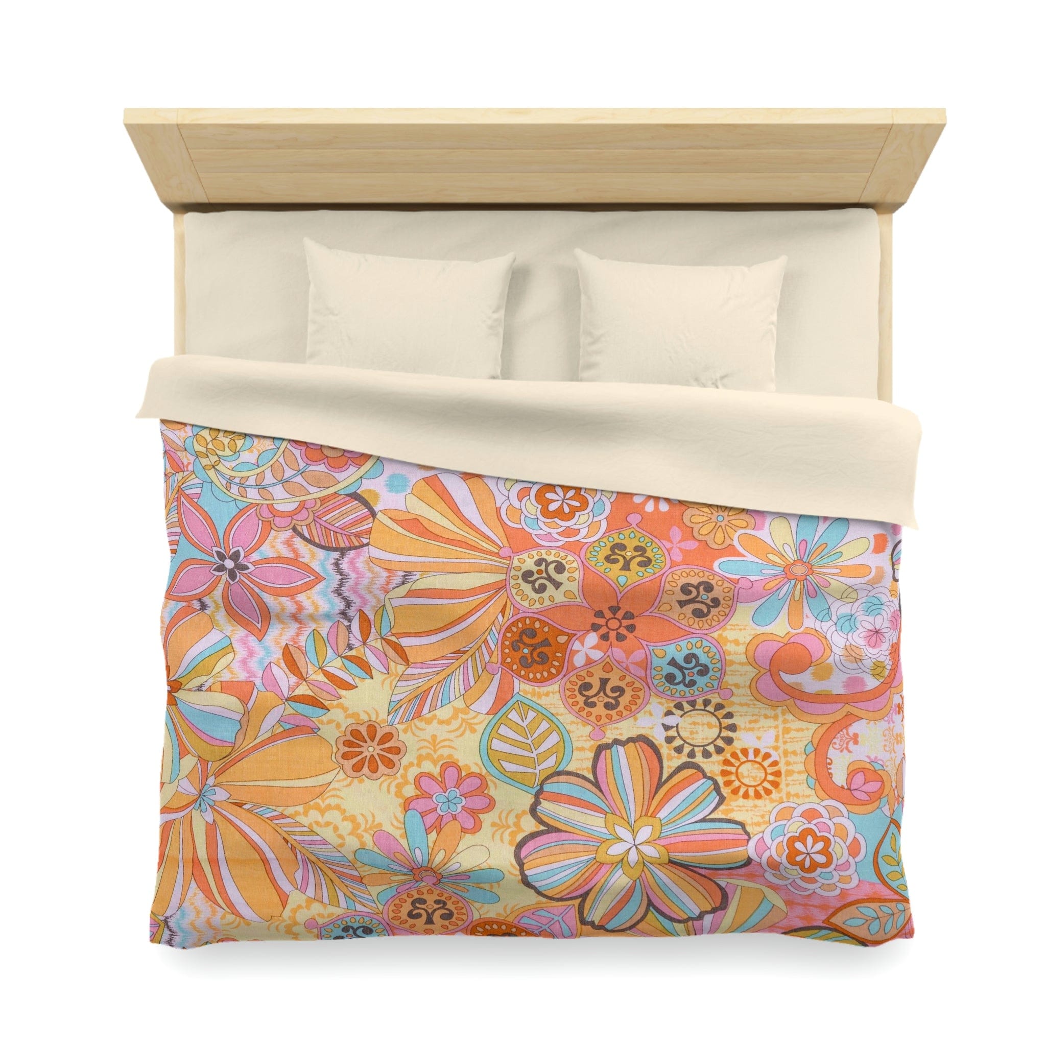 Kate McEnroe New York Retro Trippy Flower Power Duvet Cover, 70s Mid Mod Hippie Chic Floral Bedroom Decor with Groovy Orange, Yellow, and Blue PaletteDuvet Covers29112472222830370817