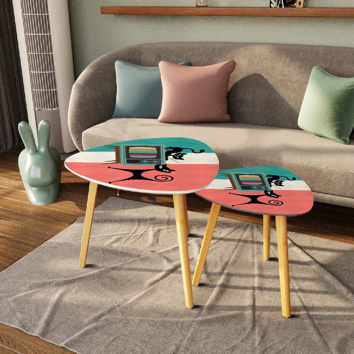 Kate McEnroe New York Retro TV Atomic Cat Nesting Tables, Mid Century Modern Coffee Table Set, MCM FurnitureNesting TablesOJQDPVOEzq