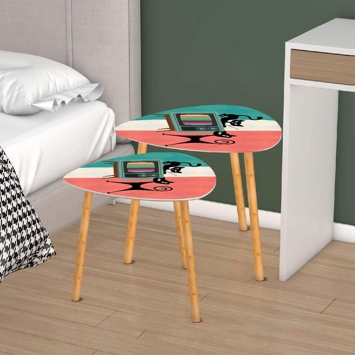 Kate McEnroe New York Retro TV Atomic Cat Nesting Tables, Mid Century Modern Coffee Table Set, MCM FurnitureNesting TablesOJQDPVOEzq