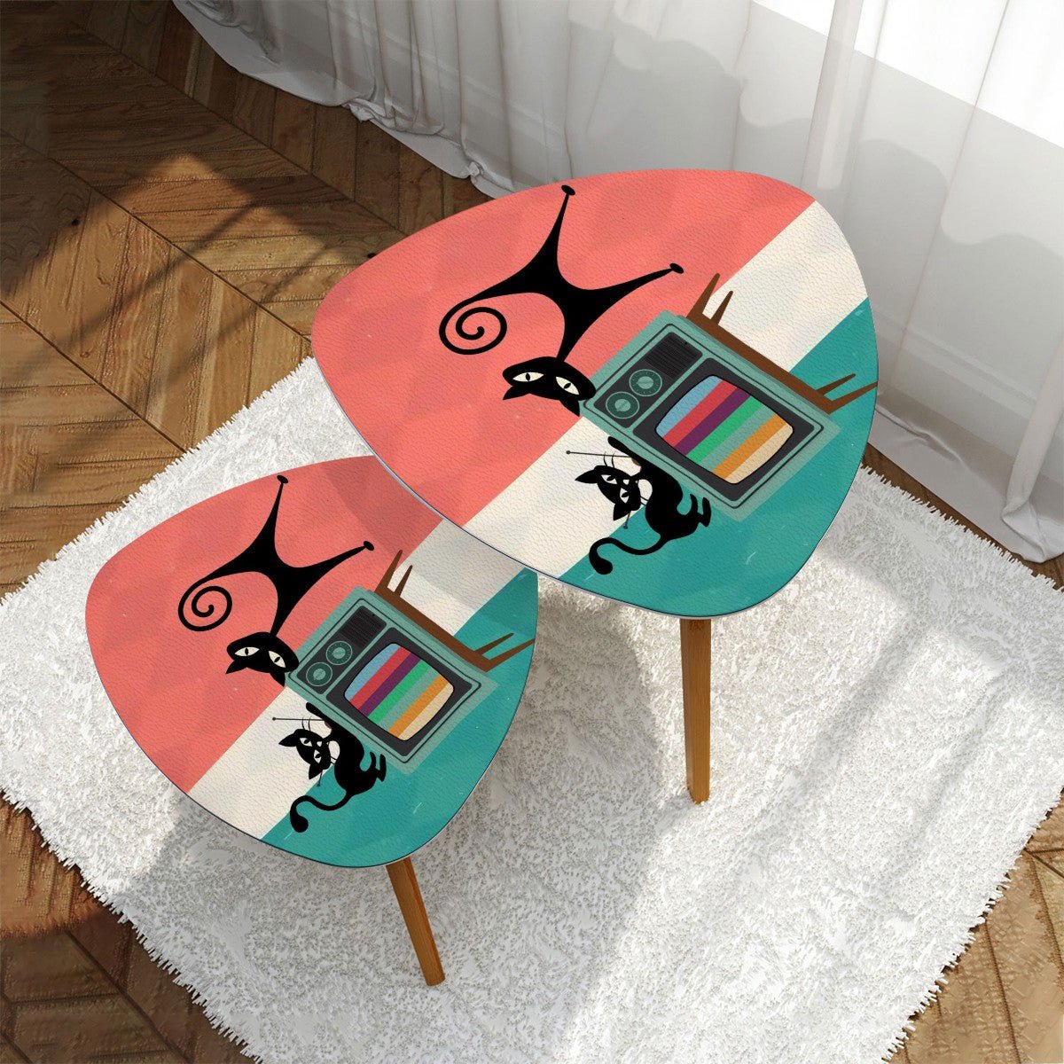 Kate McEnroe New York Retro TV Atomic Cat Nesting Tables, Mid Century Modern Coffee Table Set, MCM FurnitureNesting TablesOJQDPVOEzq