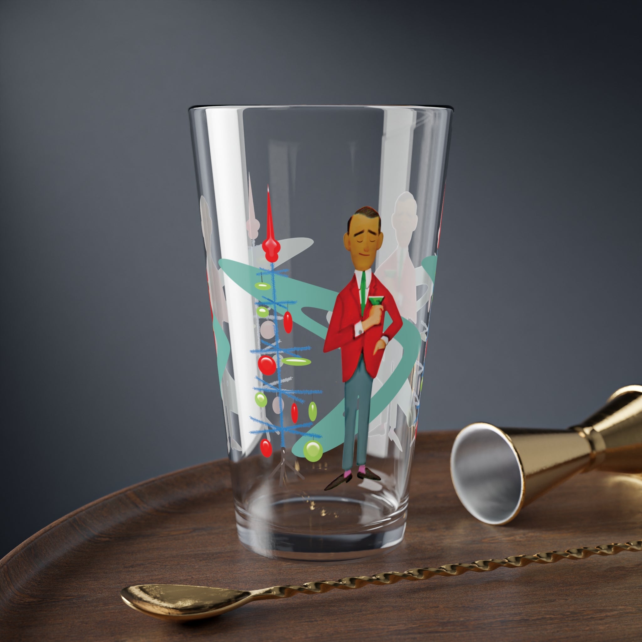 Kate McEnroe New York Retro Vintage 1950s Kitsch Christmas Card Art Pint Glass, MCM Holiday Party Barware, Mid Century Modern Atomic Starburst Cocktail ShakerPint Glasses23100141581726664298