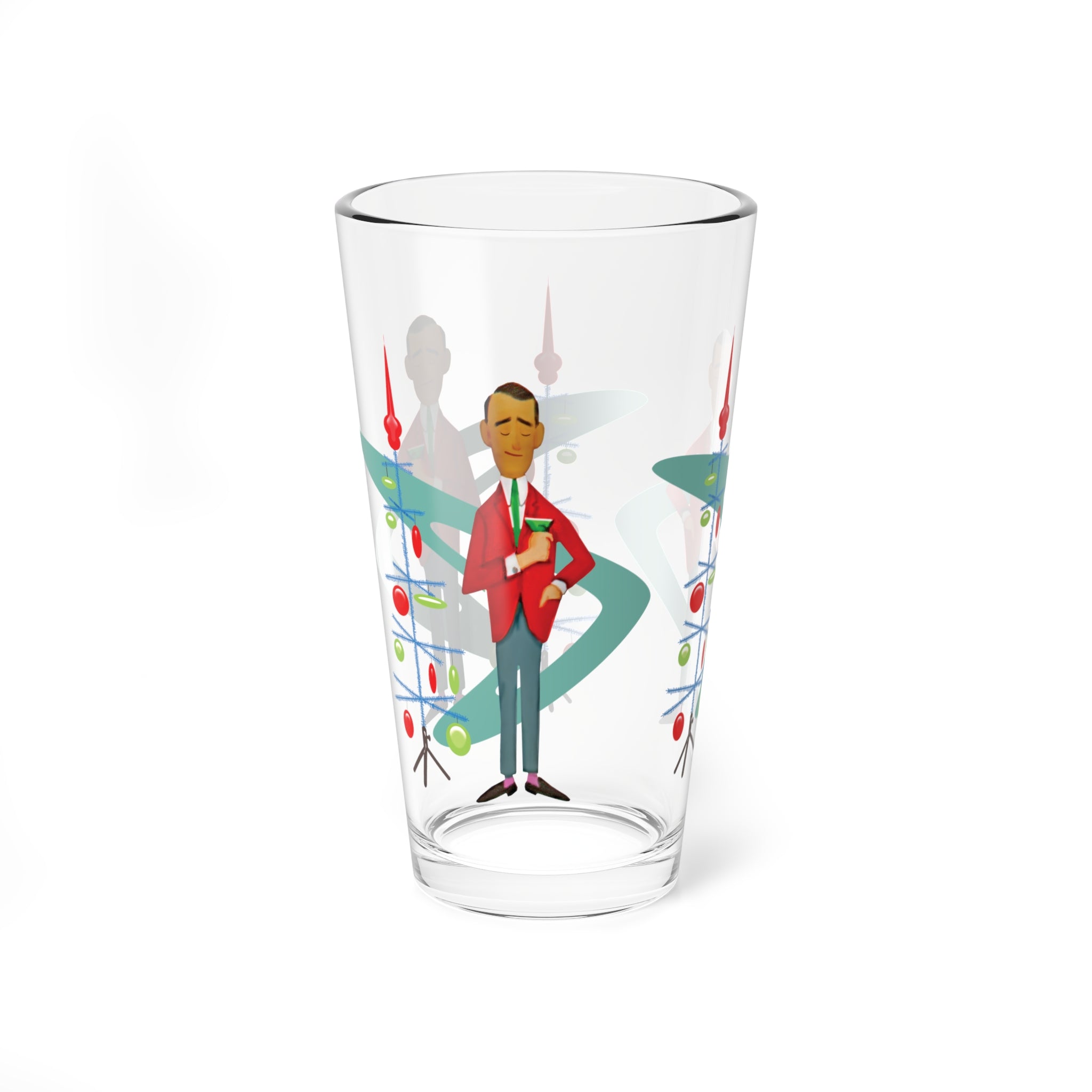 Kate McEnroe New York Retro Vintage 1950s Kitsch Christmas Card Art Pint Glass, MCM Holiday Party Barware, Mid Century Modern Atomic Starburst Cocktail ShakerPint Glasses23100141581726664298