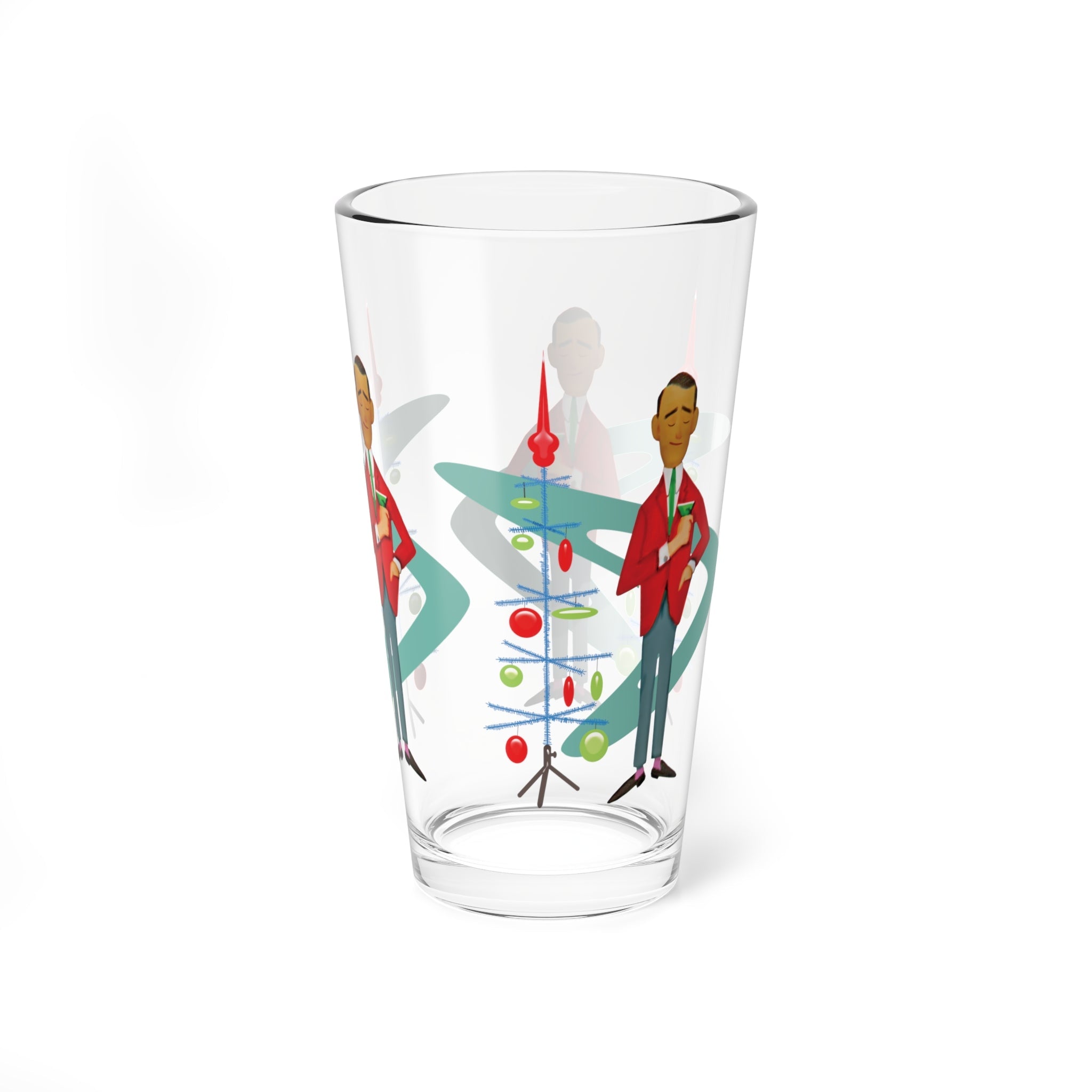 Kate McEnroe New York Retro Vintage 1950s Kitsch Christmas Card Art Pint Glass, MCM Holiday Party Barware, Mid Century Modern Atomic Starburst Cocktail ShakerPint Glasses23100141581726664298