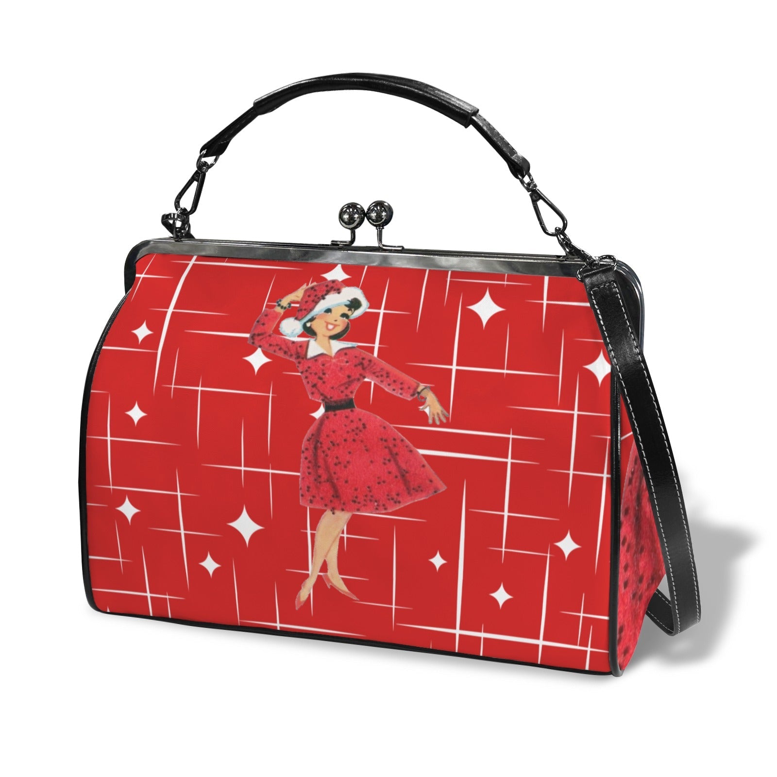 Kate McEnroe New York Retro Vintage 1950s MCM Christmas Kiss Lock Crossbody BagCrossbody BagsD3233921