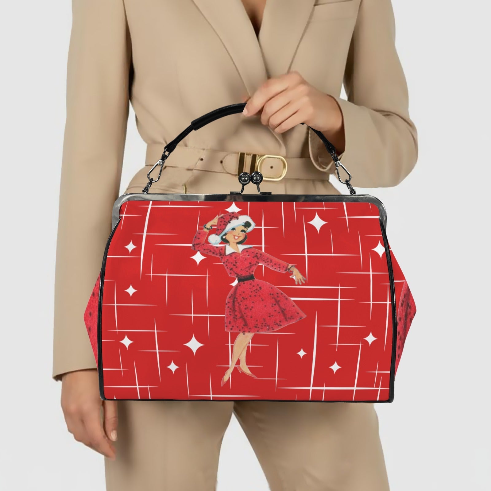Kate McEnroe New York Retro Vintage 1950s MCM Christmas Kiss Lock Crossbody BagCrossbody BagsD3233921