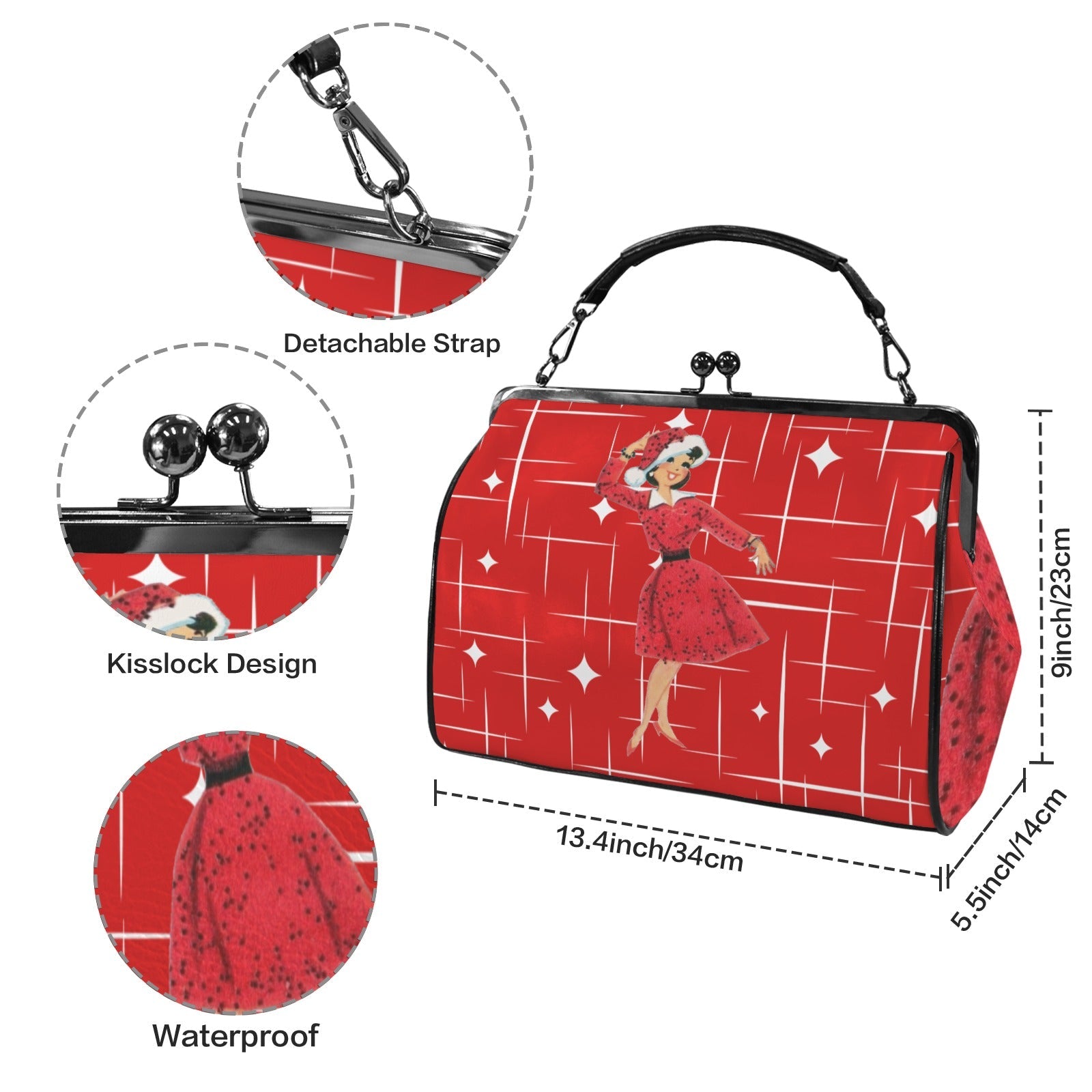 Kate McEnroe New York Retro Vintage 1950s MCM Christmas Kiss Lock Crossbody BagCrossbody BagsD3233921