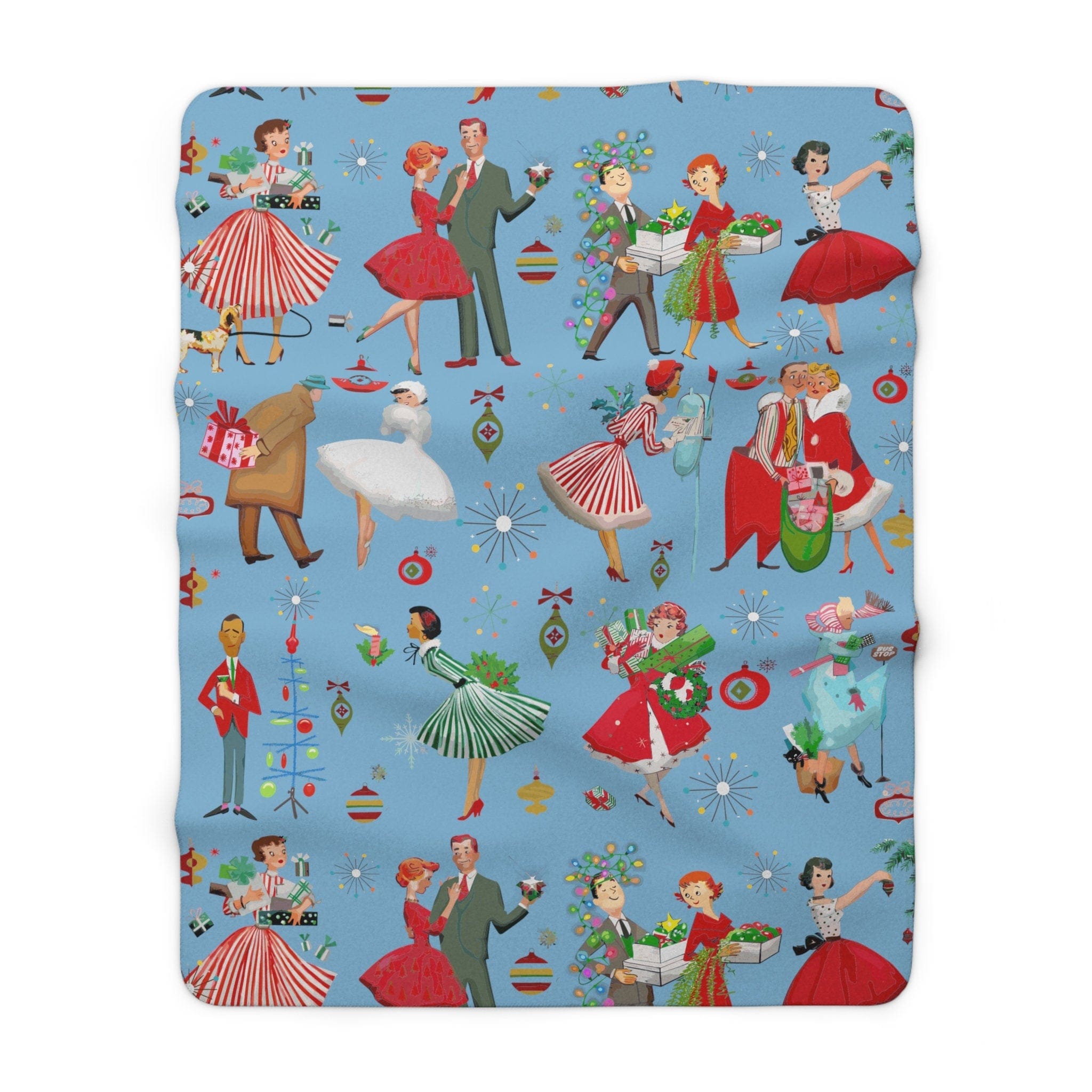 Kate McEnroe New York Retro Vintage 1950s Mid Century Modern Women, Housewives, Couples in Christmas Setting Sherpa Fleece Blanket - 128982023Blankets14715666607974073076