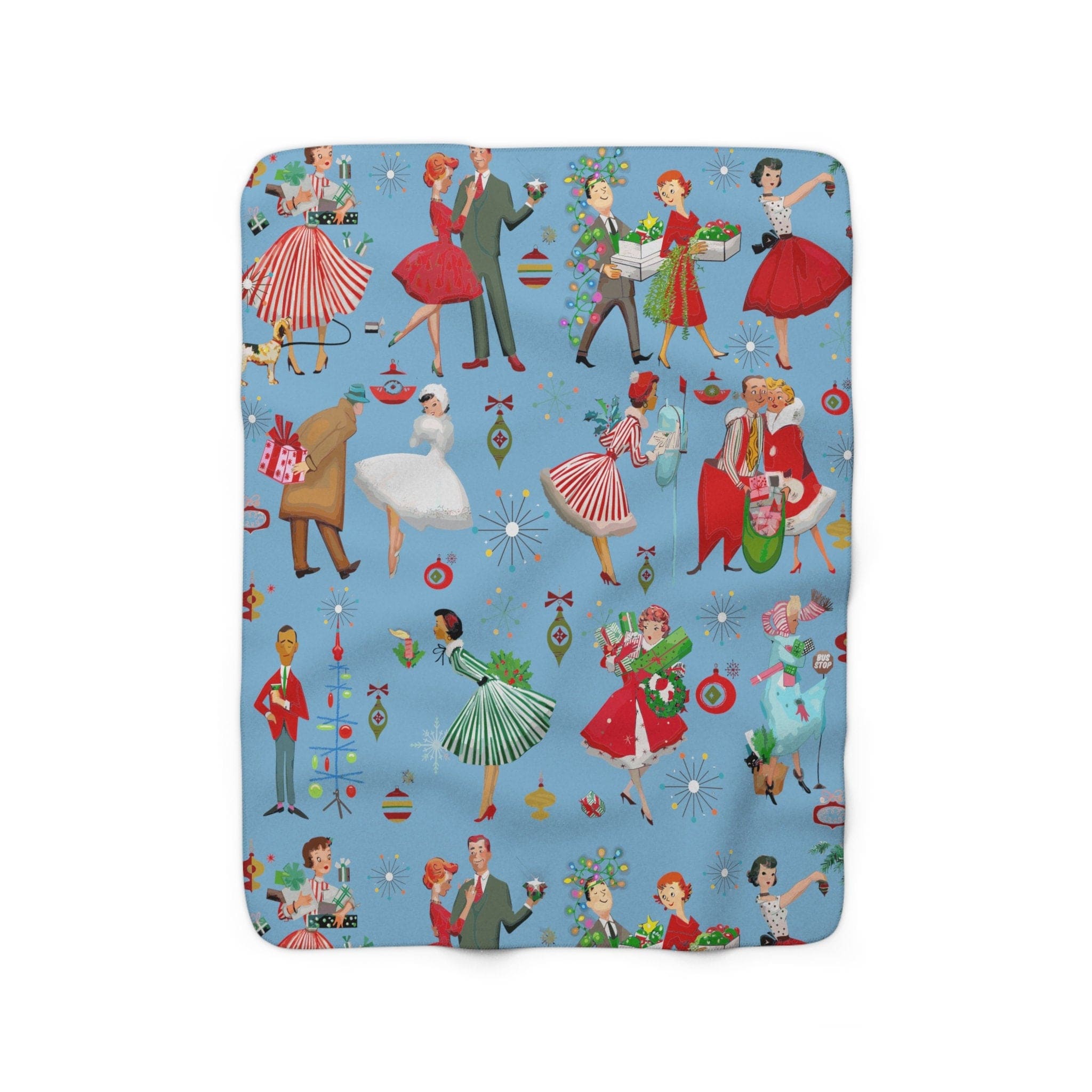 Kate McEnroe New York Retro Vintage 1950s Mid Century Modern Women, Housewives, Couples in Christmas Setting Sherpa Fleece Blanket - 128982023Blankets14715666607974073076