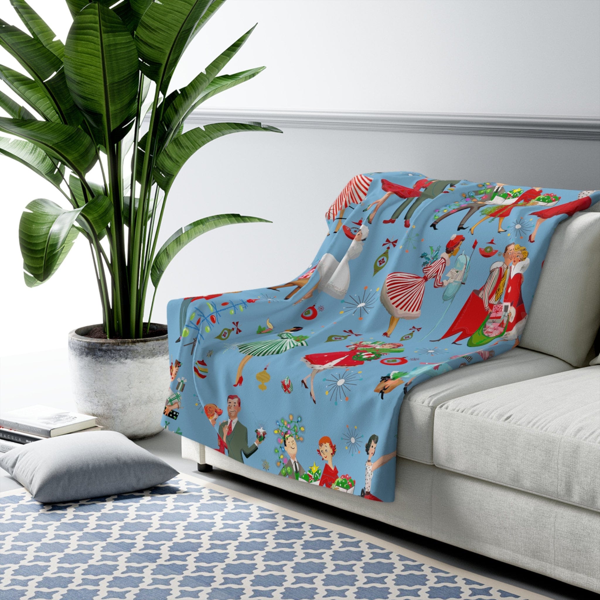 Kate McEnroe New York Retro Vintage 1950s Mid Century Modern Women, Housewives, Couples in Christmas Setting Sherpa Fleece Blanket - 128982023Blankets14715666607974073076