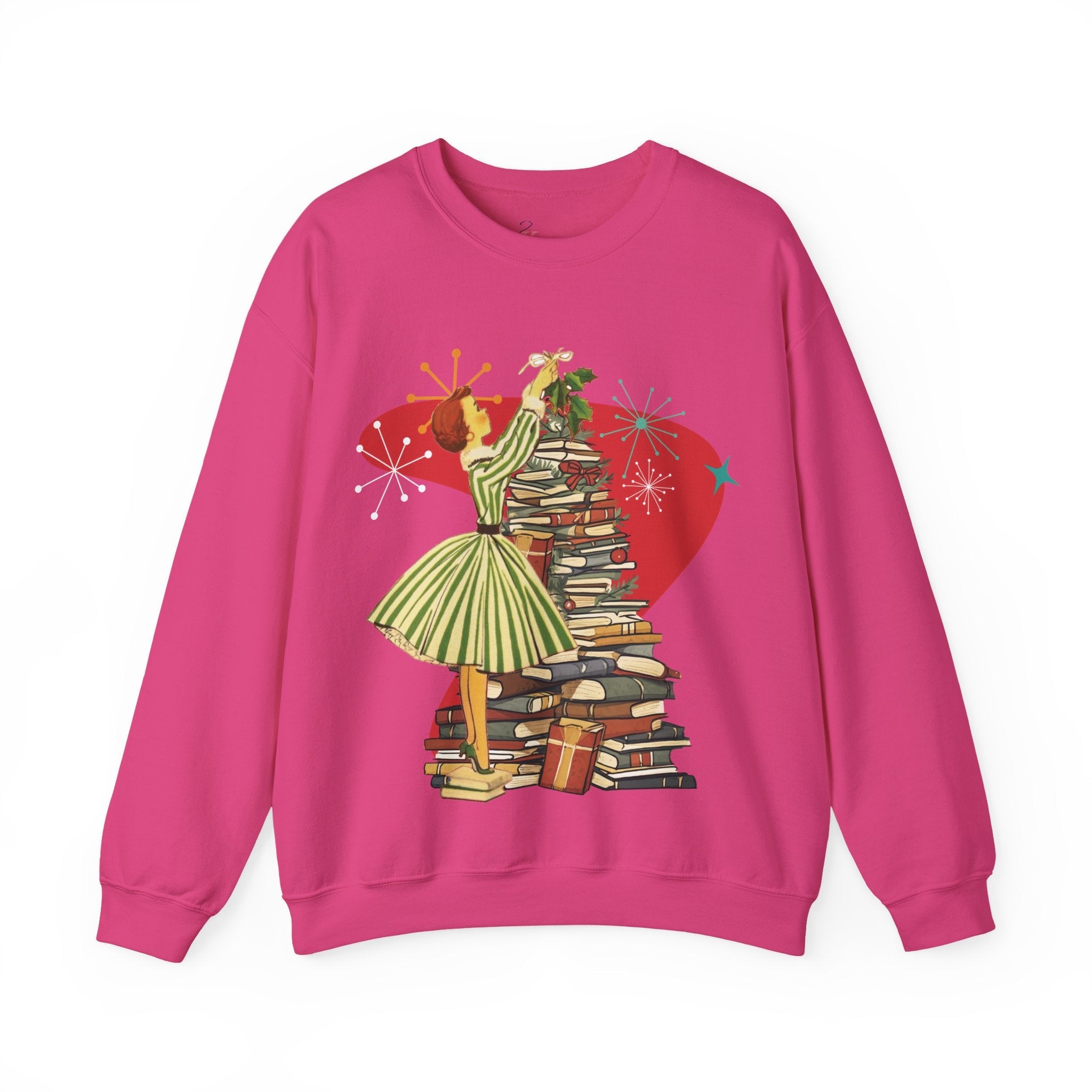 Kate McEnroe New York Retro Vintage 50s Book Lover Sweatshirt, Atomic Age Holiday CrewneckSweatshirts11184286878910322234