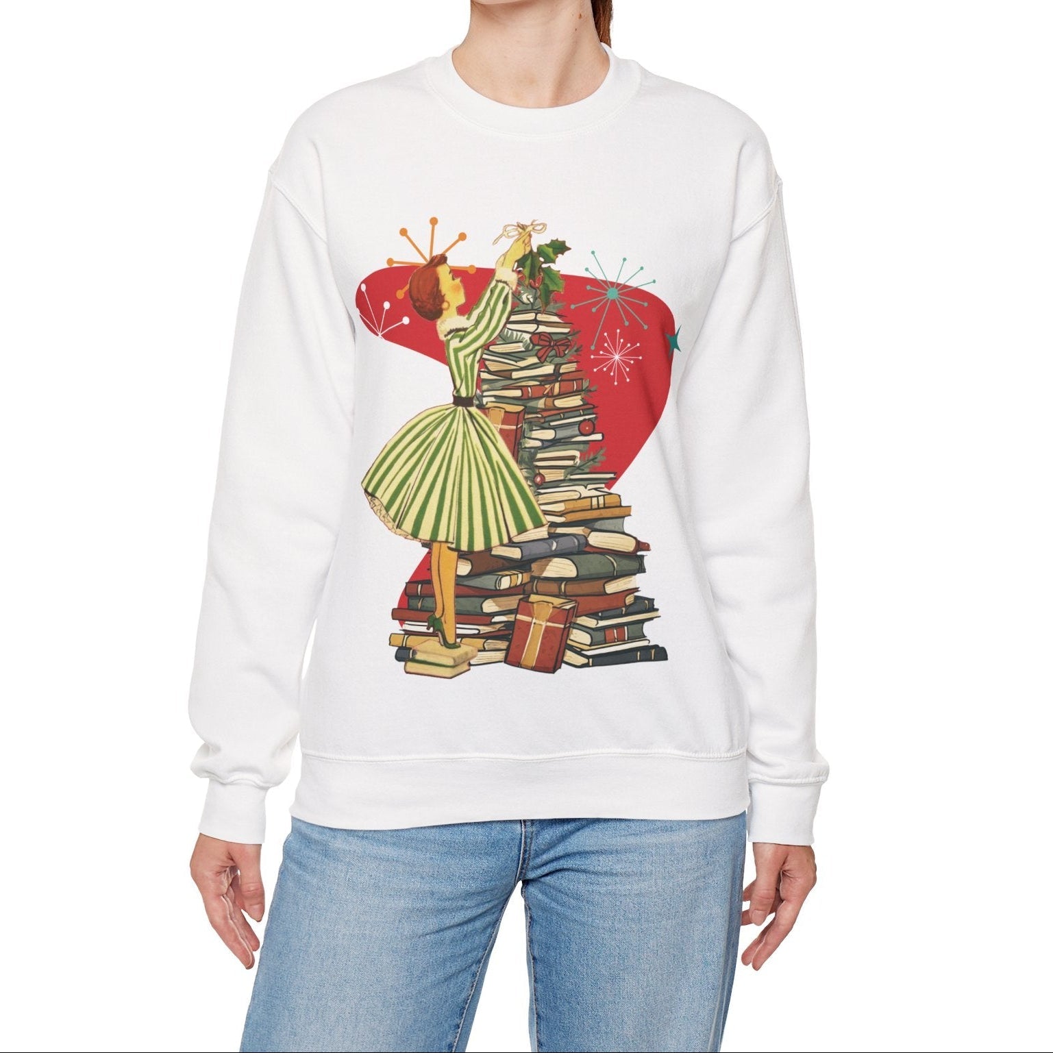 Kate McEnroe New York Retro Vintage 50s Book Lover Sweatshirt, Atomic Age Holiday CrewneckSweatshirts75775501677502206200