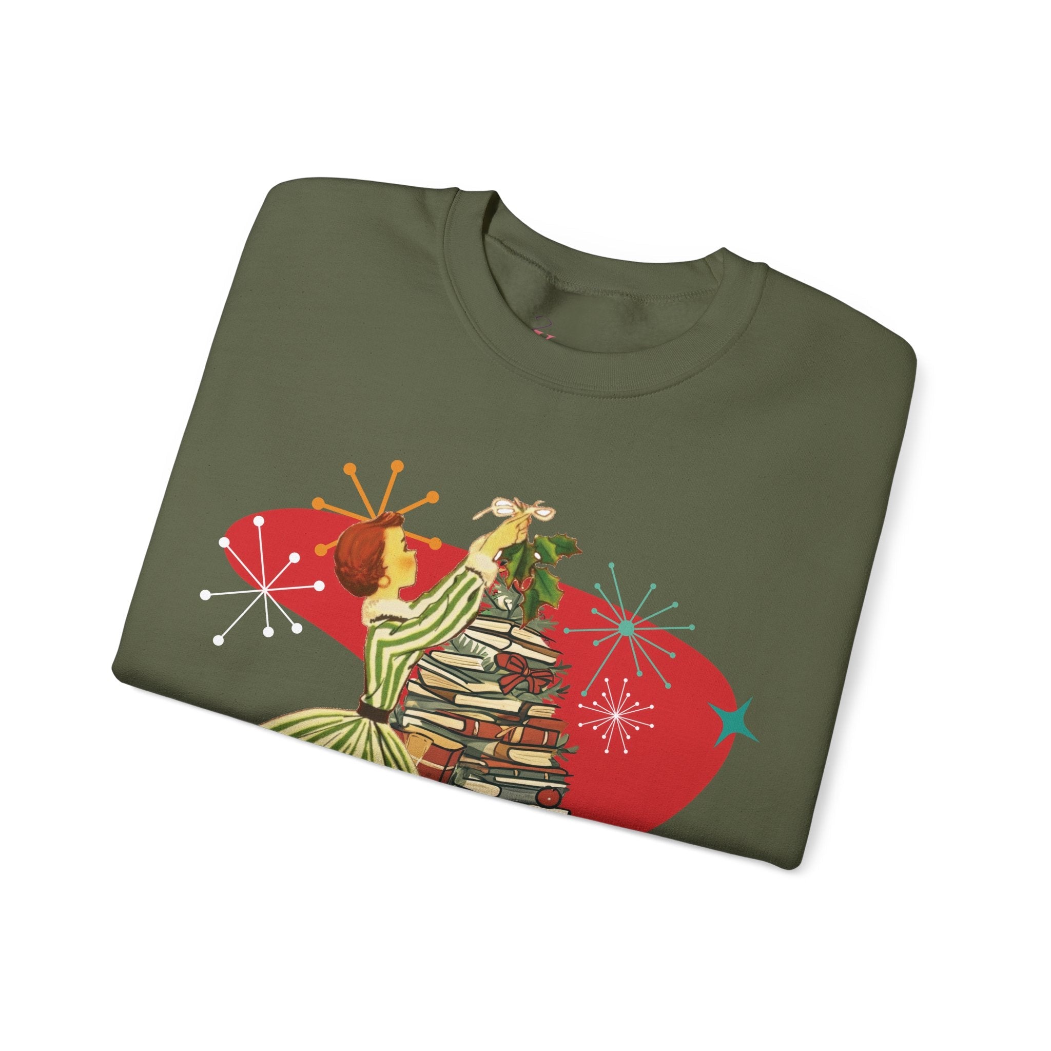 Kate McEnroe New York Retro Vintage 50s Book Lover Sweatshirt, Atomic Age Holiday CrewneckSweatshirts75775501677502206200