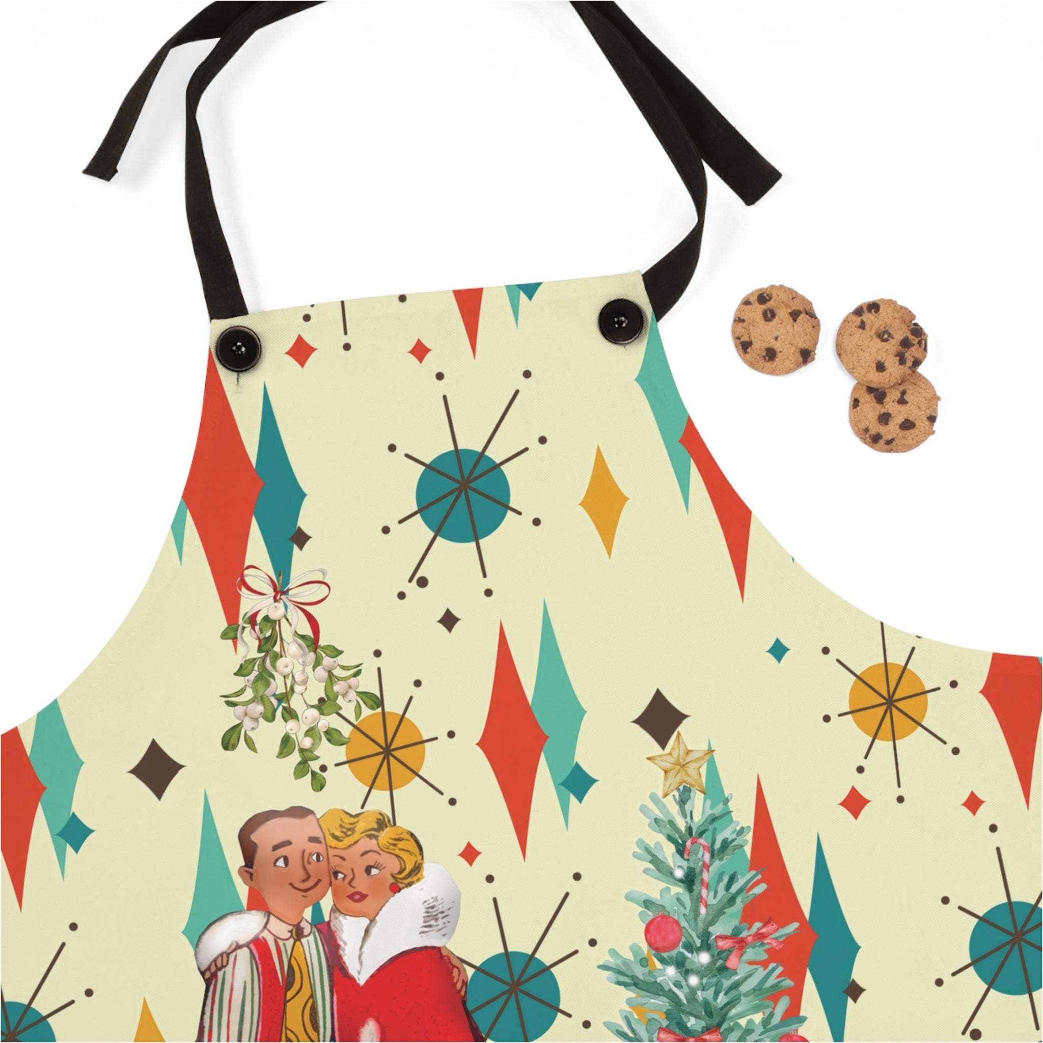 Kate McEnroe New York Retro Vintage 50s Christmas Card Art Apron, Franciscan Diamond Starburst, Mid Century Modern Holiday Cooking Wear, Chef GiftsAprons17288105394928822694