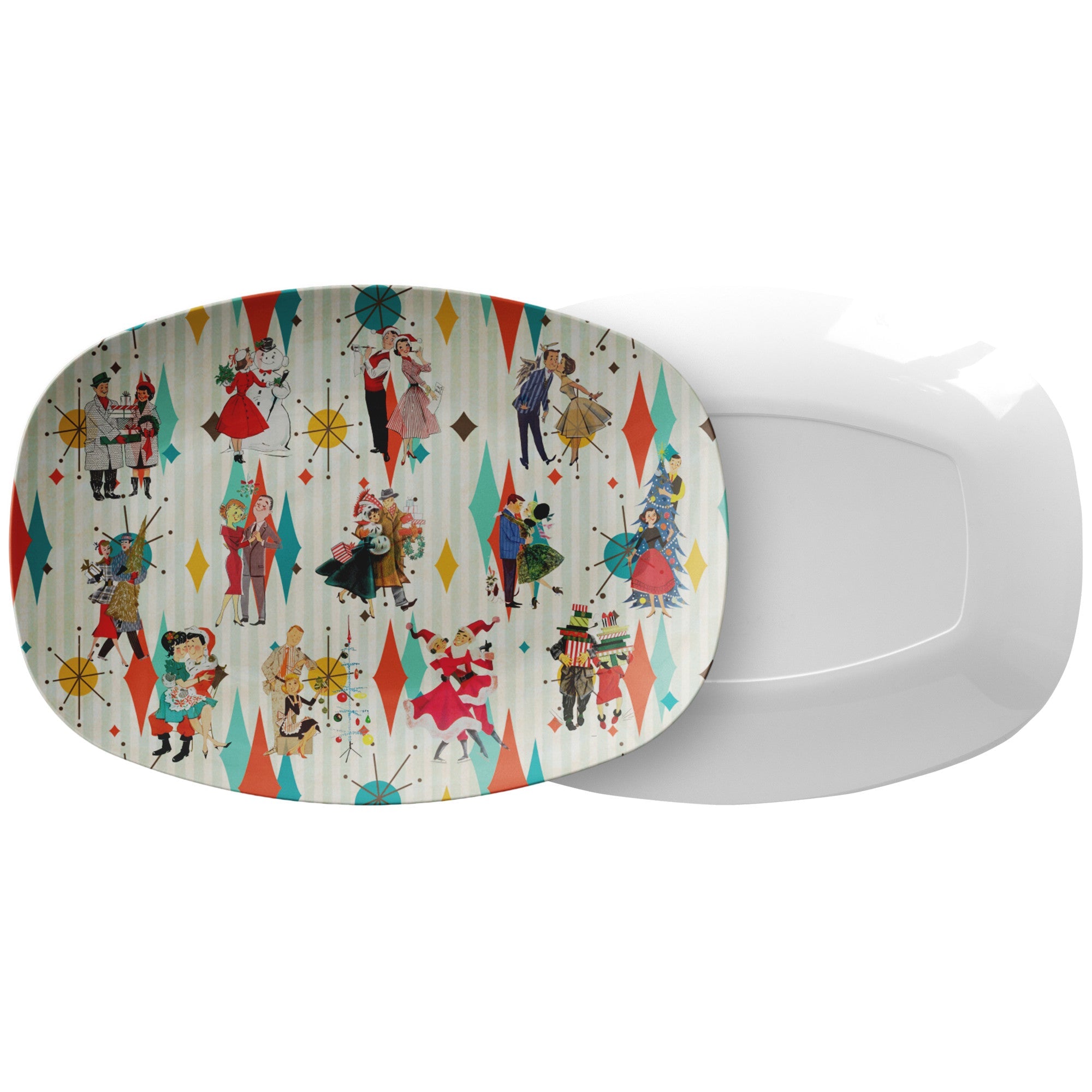 Kate McEnroe New York Retro Vintage 50s Christmas Couples Kitsch Art Platter, Franciscan Diamond Starburst Holiday Serving TrayServing Platters9727