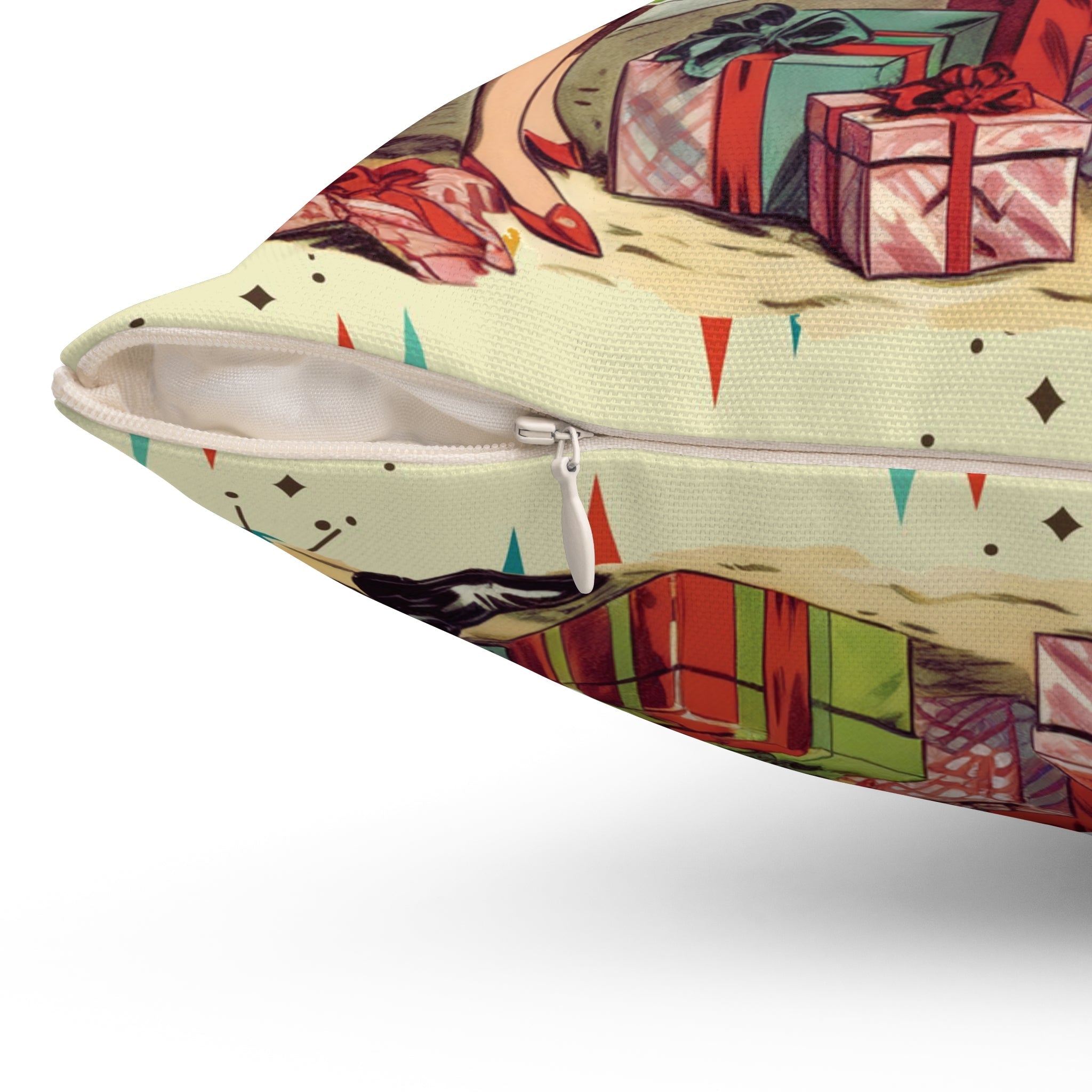 Kate McEnroe New York Retro Vintage 50s Franciscan Diamond Starburst Holiday Throw Pillow, Kitsch Christmas Scene CushionThrow Pillows17548665482444518317