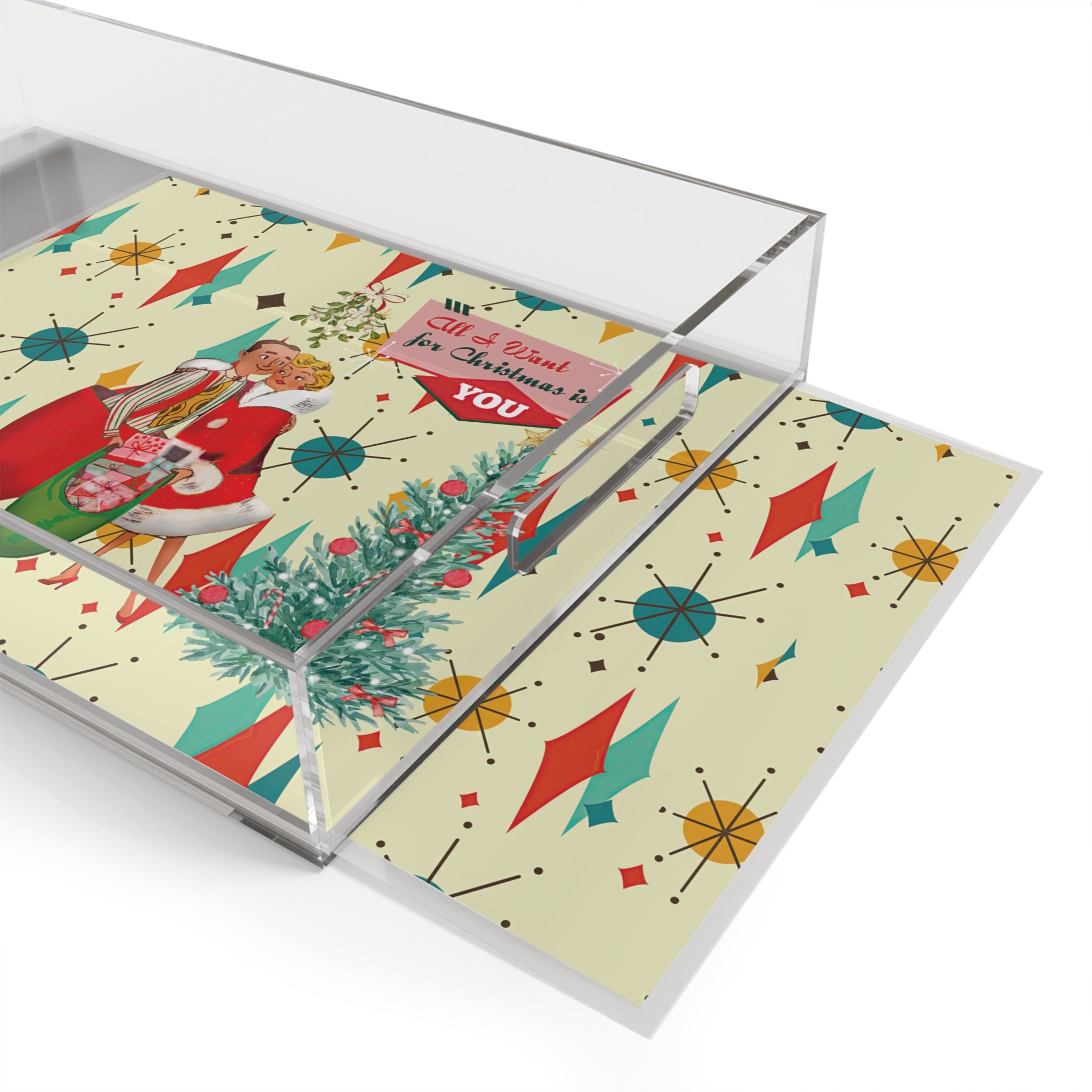 Kate McEnroe New York Retro Vintage 50s Franciscan Diamond Starburst Kitsch Christmas Card Art Acrylic Serving TrayServing Trays83006127415419391306