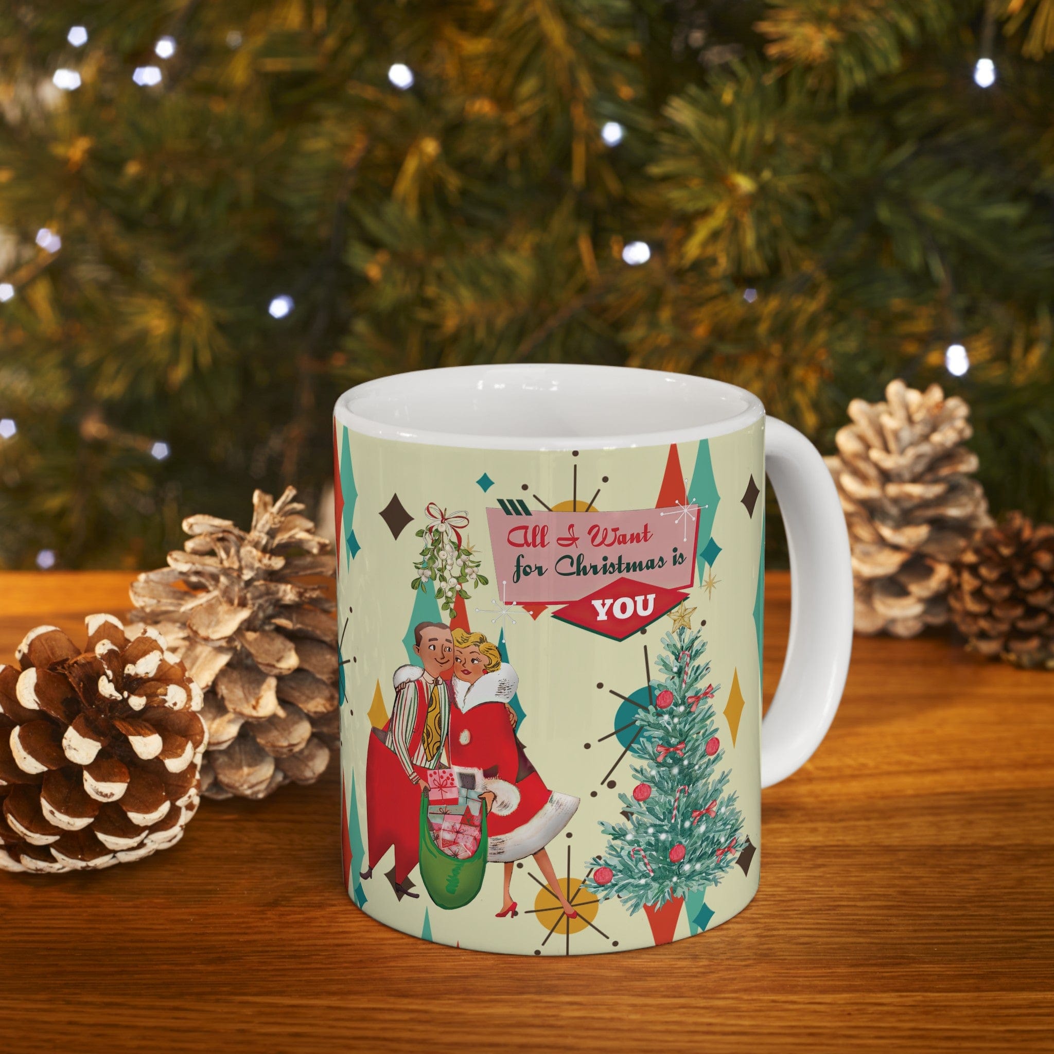 Kate McEnroe New York Retro Vintage 50s Franciscan Diamond Starburst Kitsch Christmas Card Art Coffee MugMugs18967400447637218484