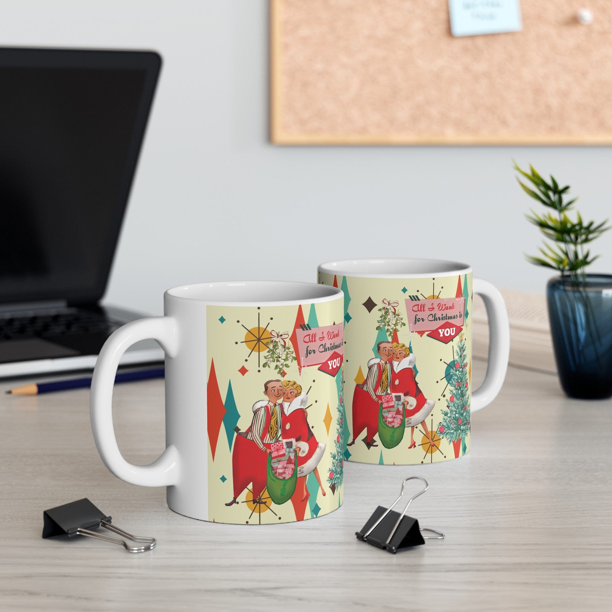 Kate McEnroe New York Retro Vintage 50s Franciscan Diamond Starburst Kitsch Christmas Card Art Coffee MugMugs18967400447637218484