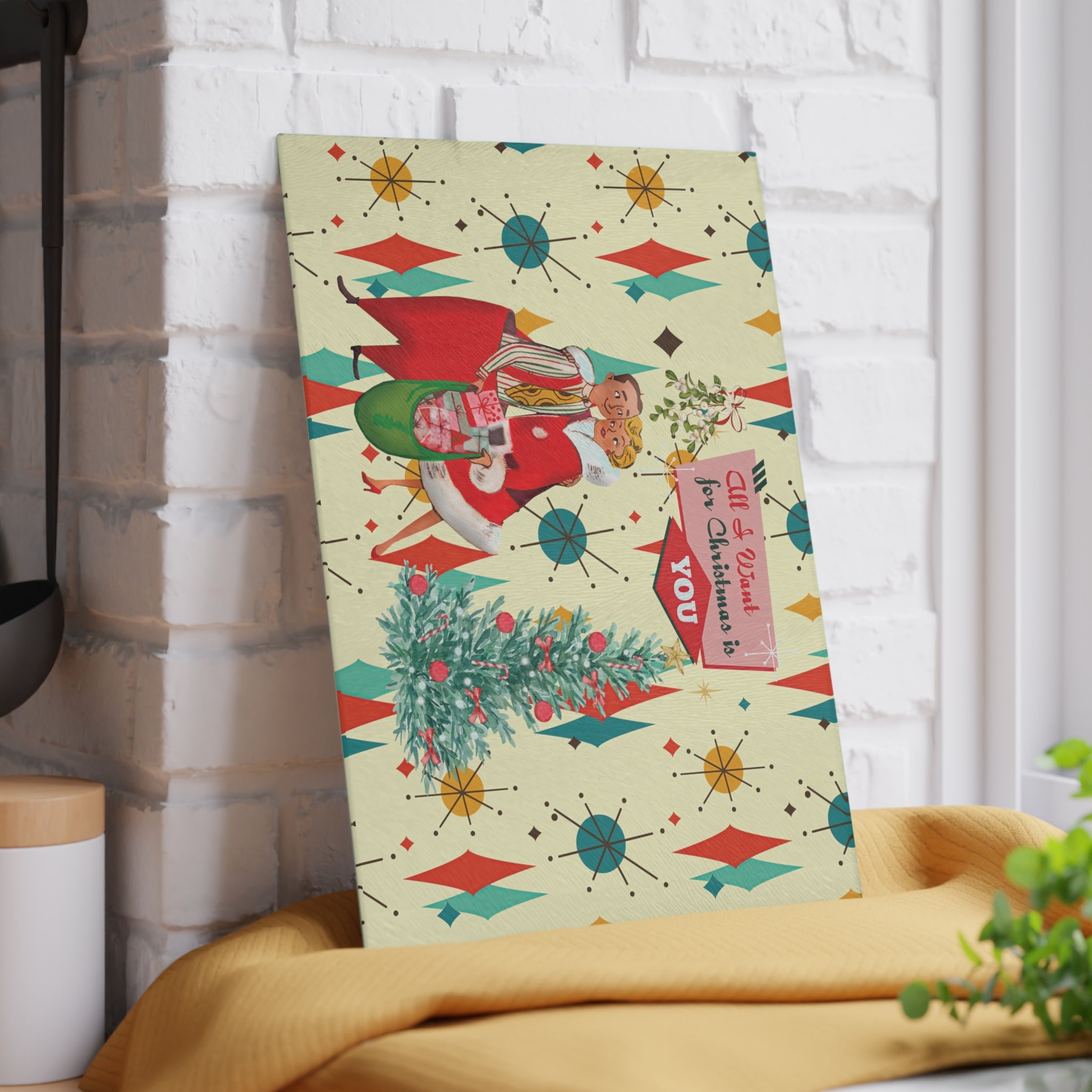 Kate McEnroe New York Retro Vintage 50s Franciscan Diamond Starburst Kitsch Christmas Card Art Glass Cutting Board, Mid Century Modern KitchenwareCutting Boards58086170485435681332