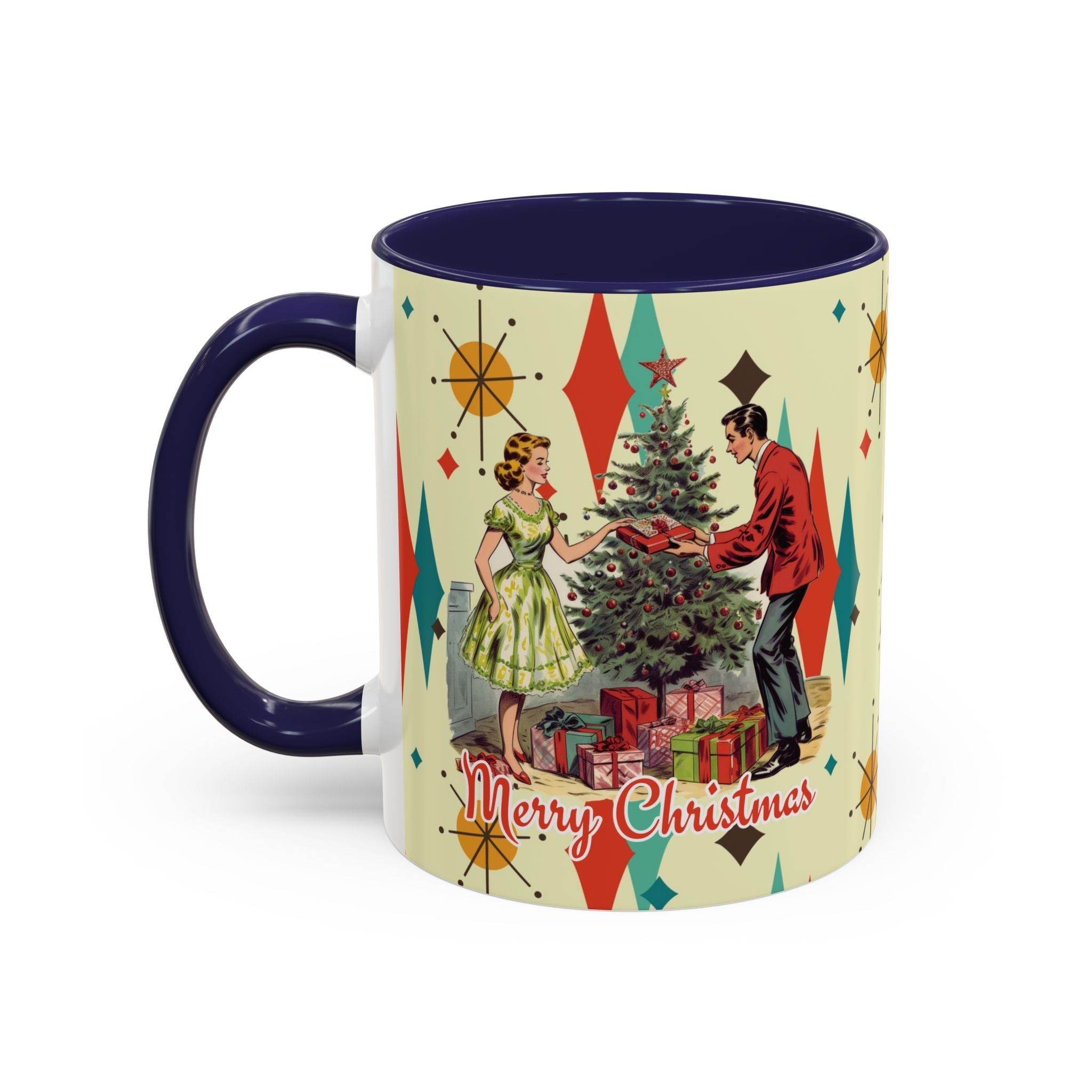 Kate McEnroe New York Retro Vintage 50s Franciscan Diamond Starburst Kitsch Christmas Card Art MugMugs11178344542249972874