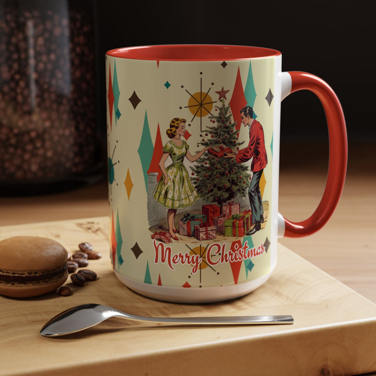 Kate McEnroe New York Retro Vintage 50s Franciscan Diamond Starburst Kitsch Christmas Card Art MugMugs13517577322561606928