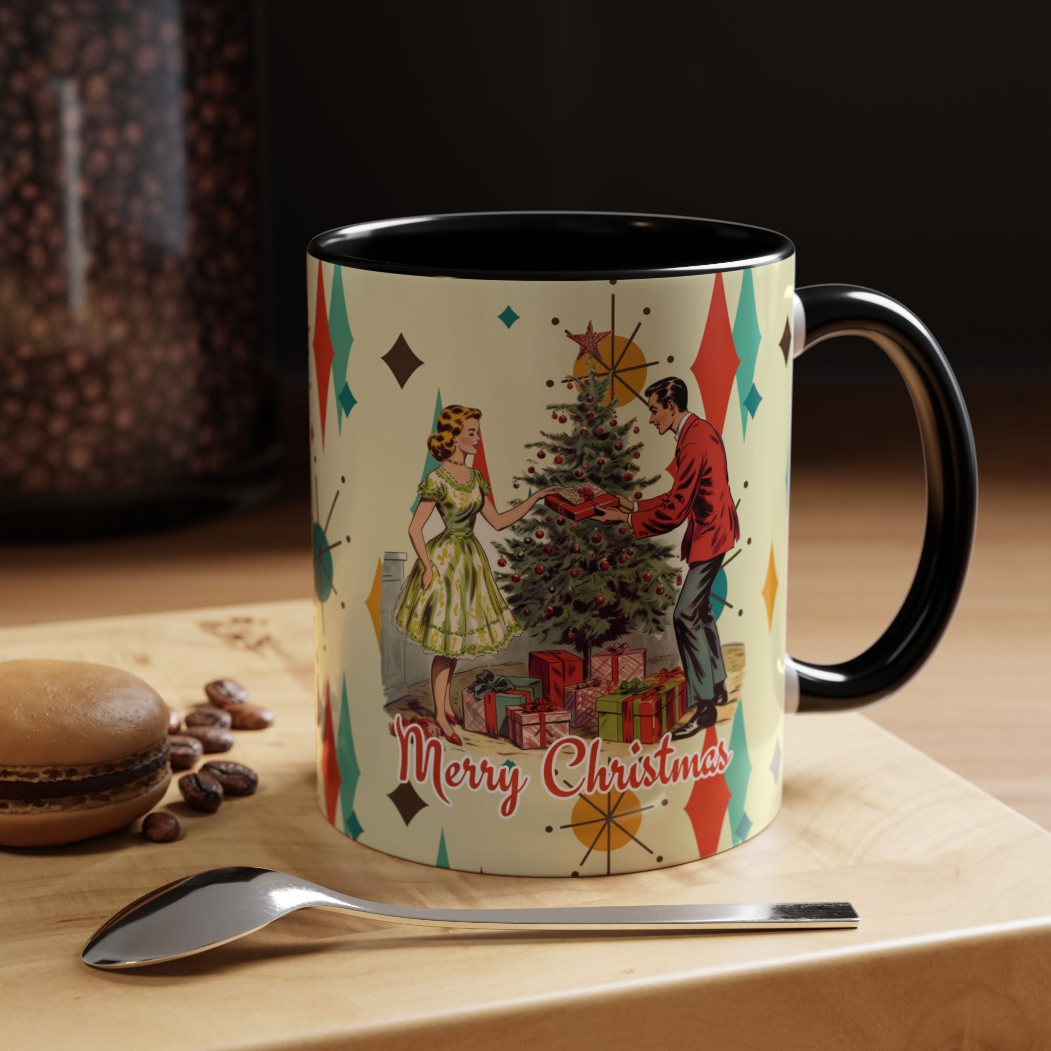 Kate McEnroe New York Retro Vintage 50s Franciscan Diamond Starburst Kitsch Christmas Card Art MugMugs17037282747811232206