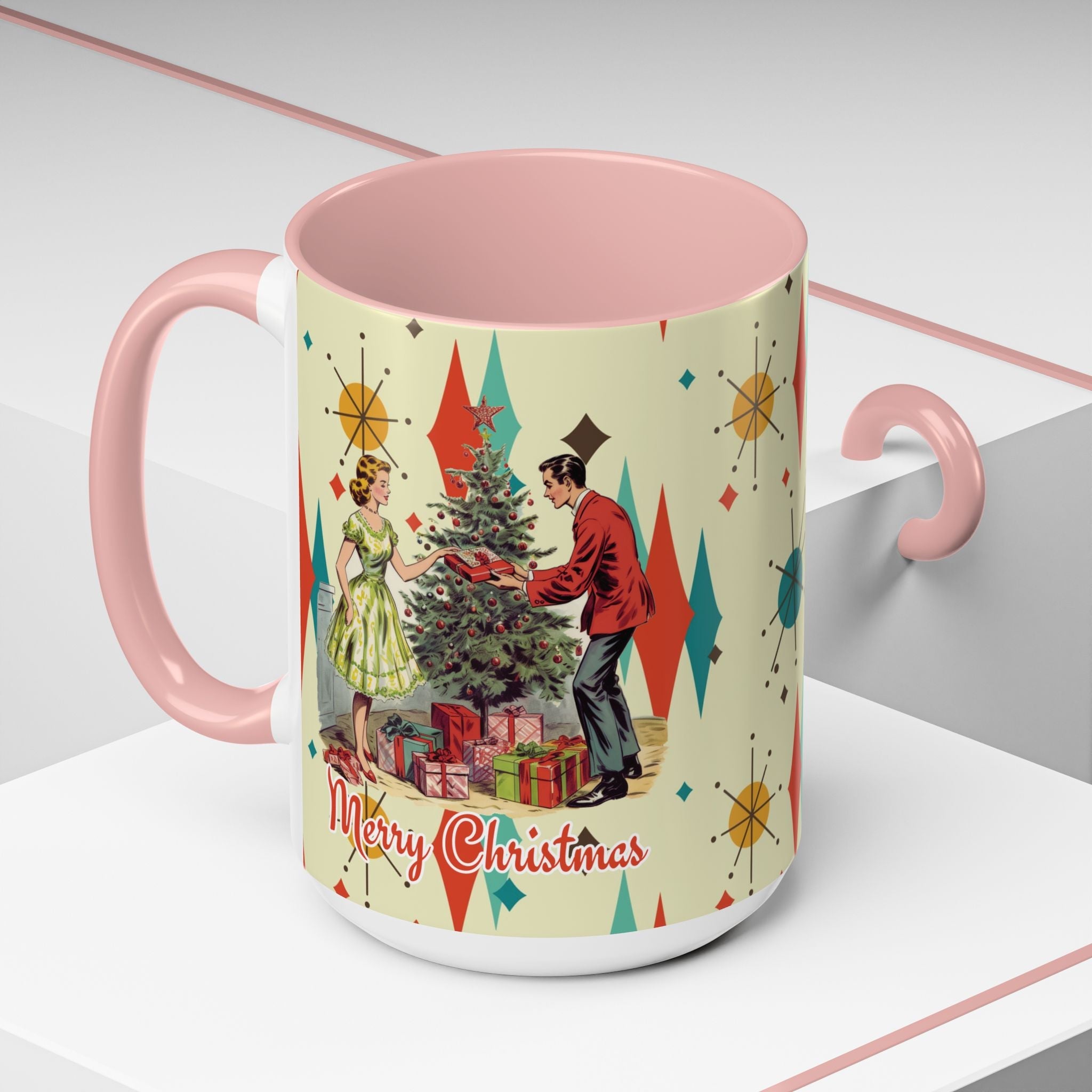 Kate McEnroe New York Retro Vintage 50s Franciscan Diamond Starburst Kitsch Christmas Card Art MugMugs23401548585294478604