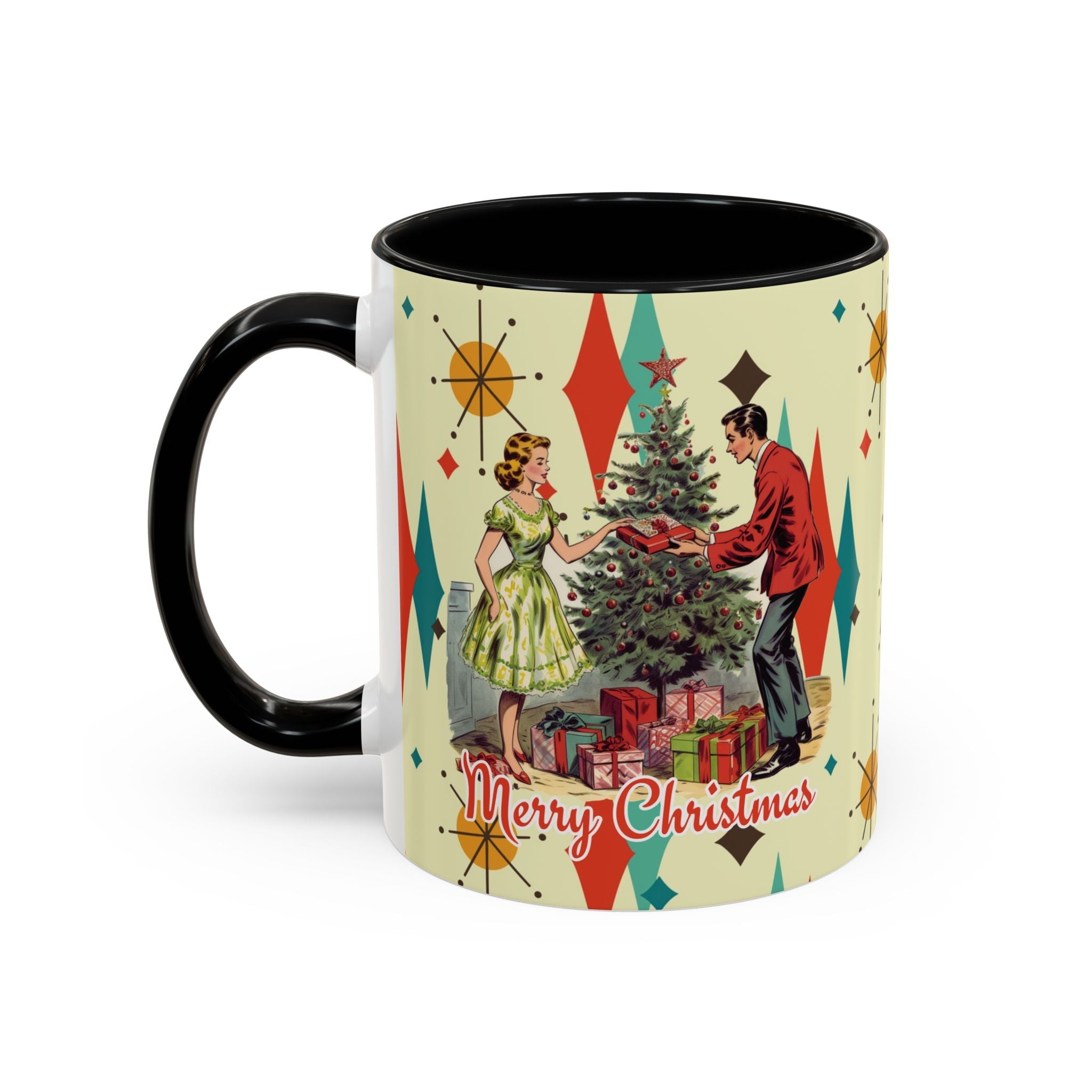 Kate McEnroe New York Retro Vintage 50s Franciscan Diamond Starburst Kitsch Christmas Card Art MugMugs30976502770725923746