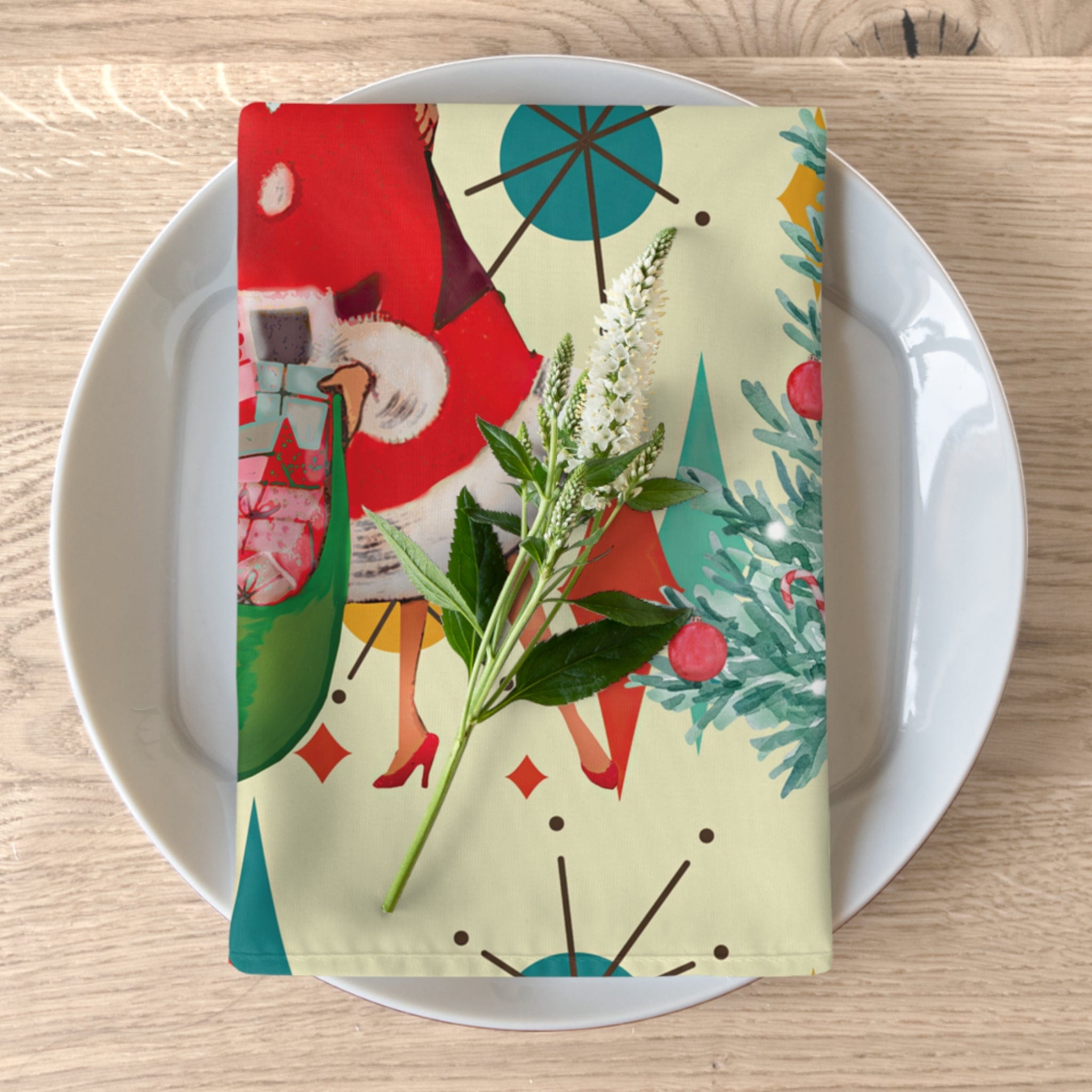 Kate McEnroe New York Retro Vintage 50s Franciscan Diamond Starburst Kitsch Christmas Card Art Napkins, Mid Century Holiday LinensNapkins49235493517132520886