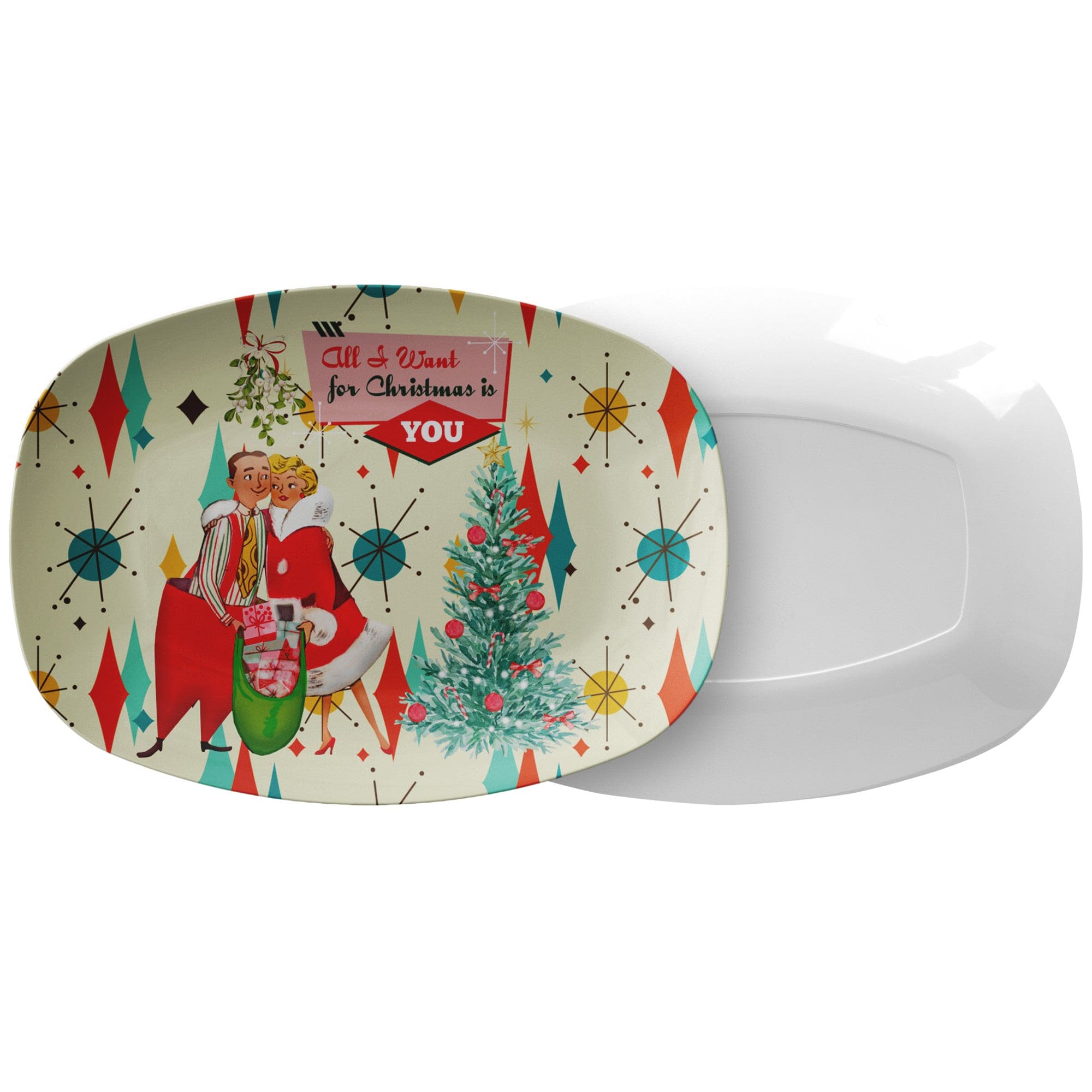 Kate McEnroe New York Retro Vintage 50s Franciscan Diamond Starburst Kitsch Christmas Card Art PlatterServing PlattersP23 - FSB - CPL - 66