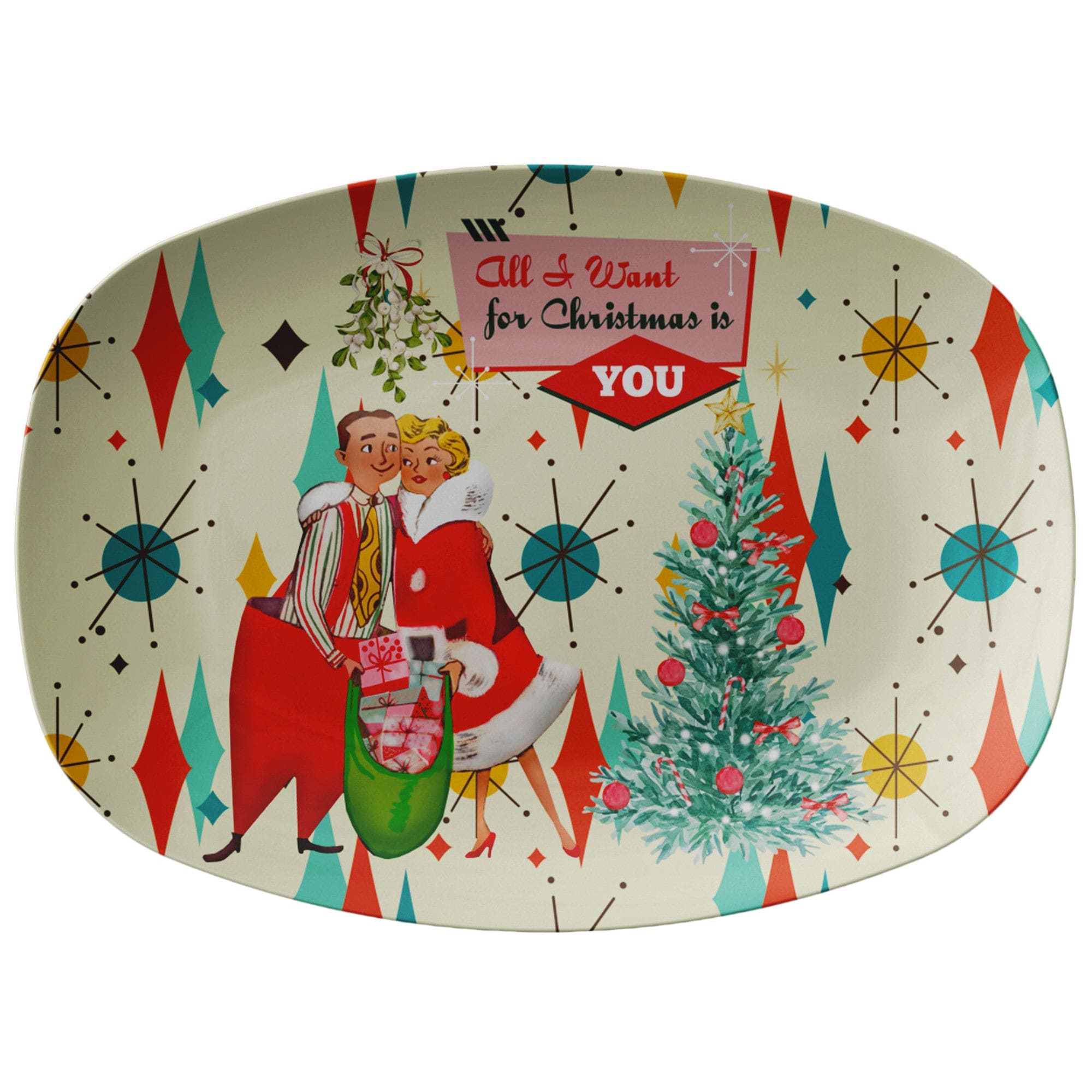 Kate McEnroe New York Retro Vintage 50s Franciscan Diamond Starburst Kitsch Christmas Card Art PlatterServing PlattersP23 - FSB - CPL - 66
