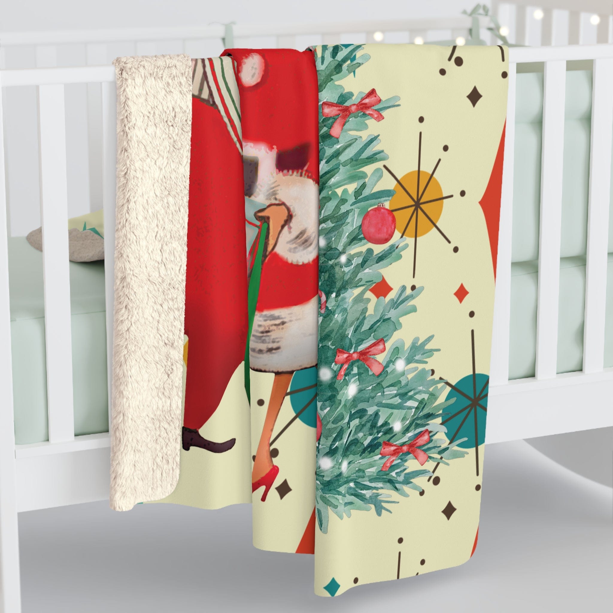 Kate McEnroe New York Retro Vintage 50s Franciscan Diamond Starburst Kitsch Christmas Card Art Sherpa Fleece BlanketBlankets17620144047541576235