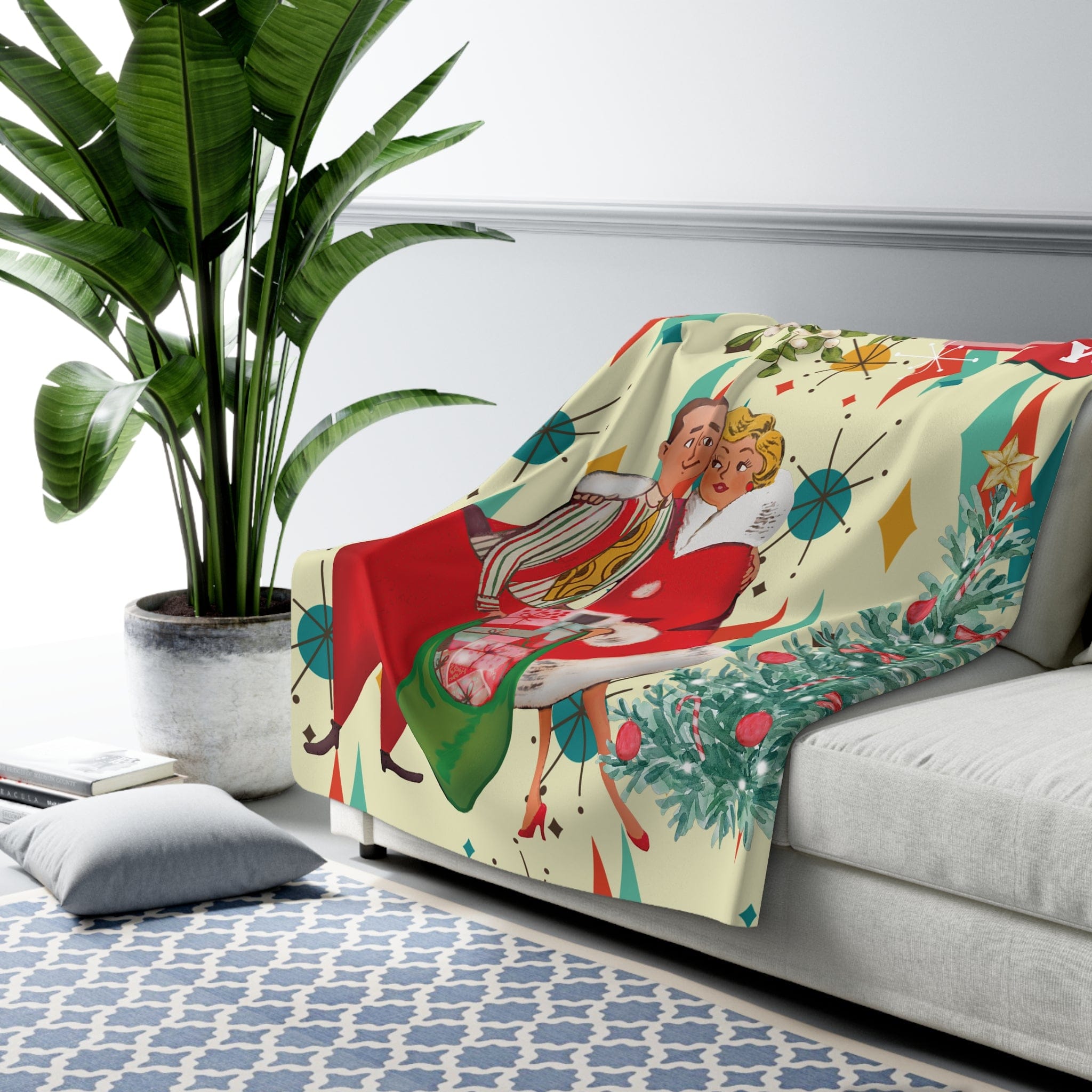 Kate McEnroe New York Retro Vintage 50s Franciscan Diamond Starburst Kitsch Christmas Card Art Sherpa Fleece BlanketBlankets17620144047541576235