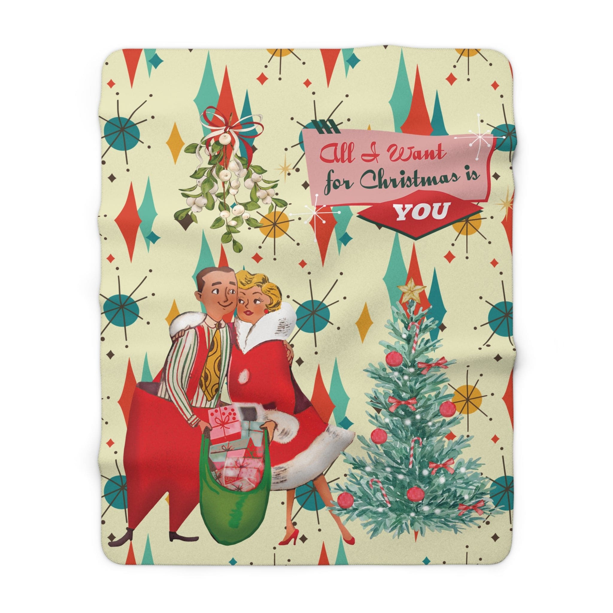 Kate McEnroe New York Retro Vintage 50s Franciscan Diamond Starburst Kitsch Christmas Card Art Sherpa Fleece BlanketBlankets17620144047541576235