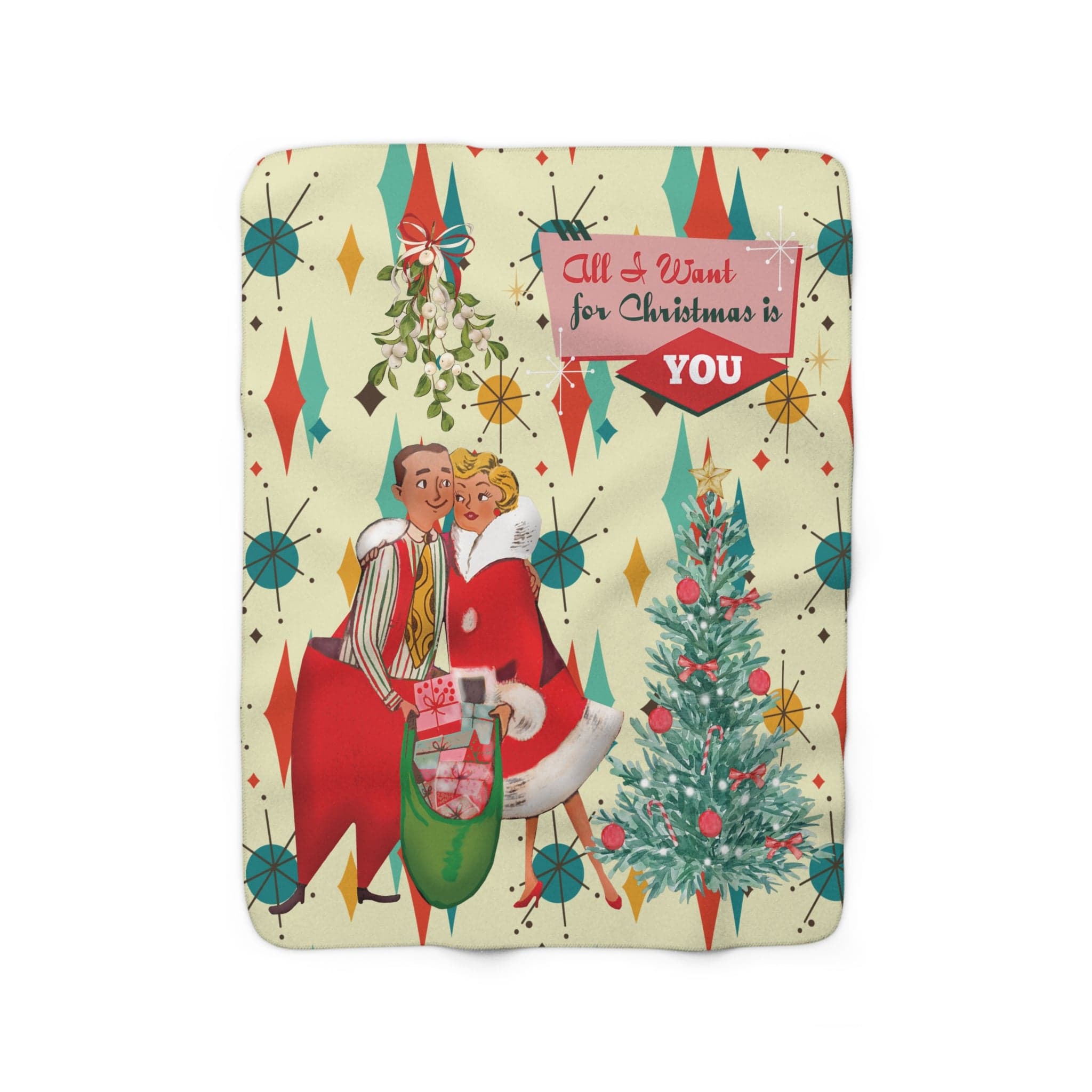 Kate McEnroe New York Retro Vintage 50s Franciscan Diamond Starburst Kitsch Christmas Card Art Sherpa Fleece BlanketBlankets17620144047541576235