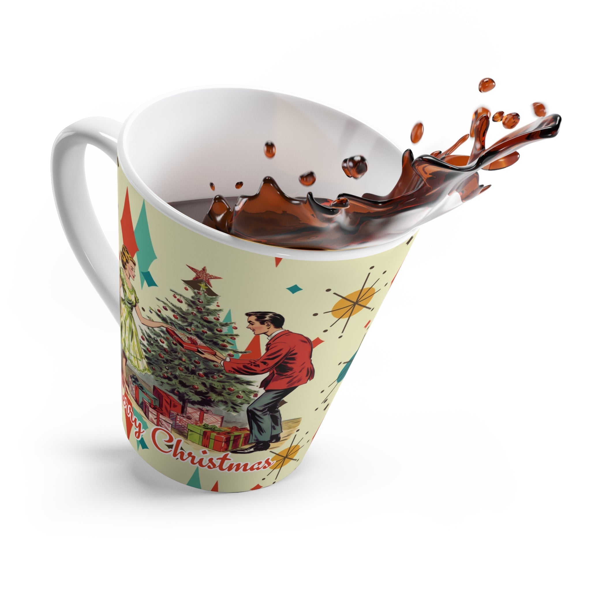 Kate McEnroe New York Retro Vintage 50s Franciscan Diamond Starburst Latte Mug, Kitsch Christmas Scene Coffee CupMugs29938567427192519475