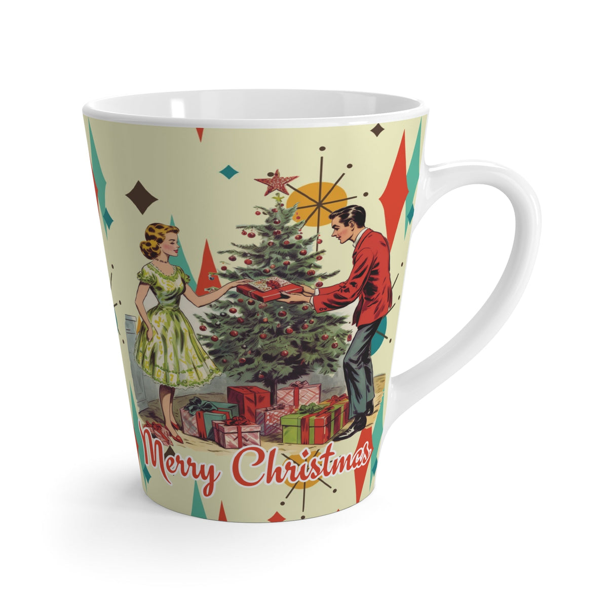 Kate McEnroe New York Retro Vintage 50s Franciscan Diamond Starburst Latte Mug, Kitsch Christmas Scene Coffee CupMugs29938567427192519475