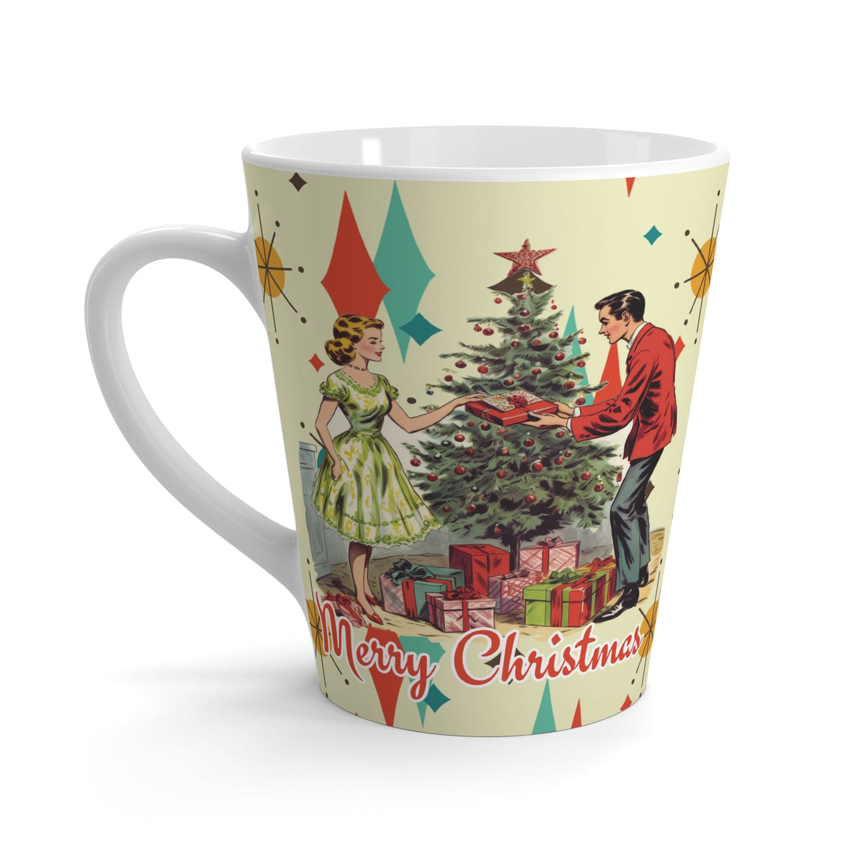 Kate McEnroe New York Retro Vintage 50s Franciscan Diamond Starburst Latte Mug, Kitsch Christmas Scene Coffee CupMugs29938567427192519475