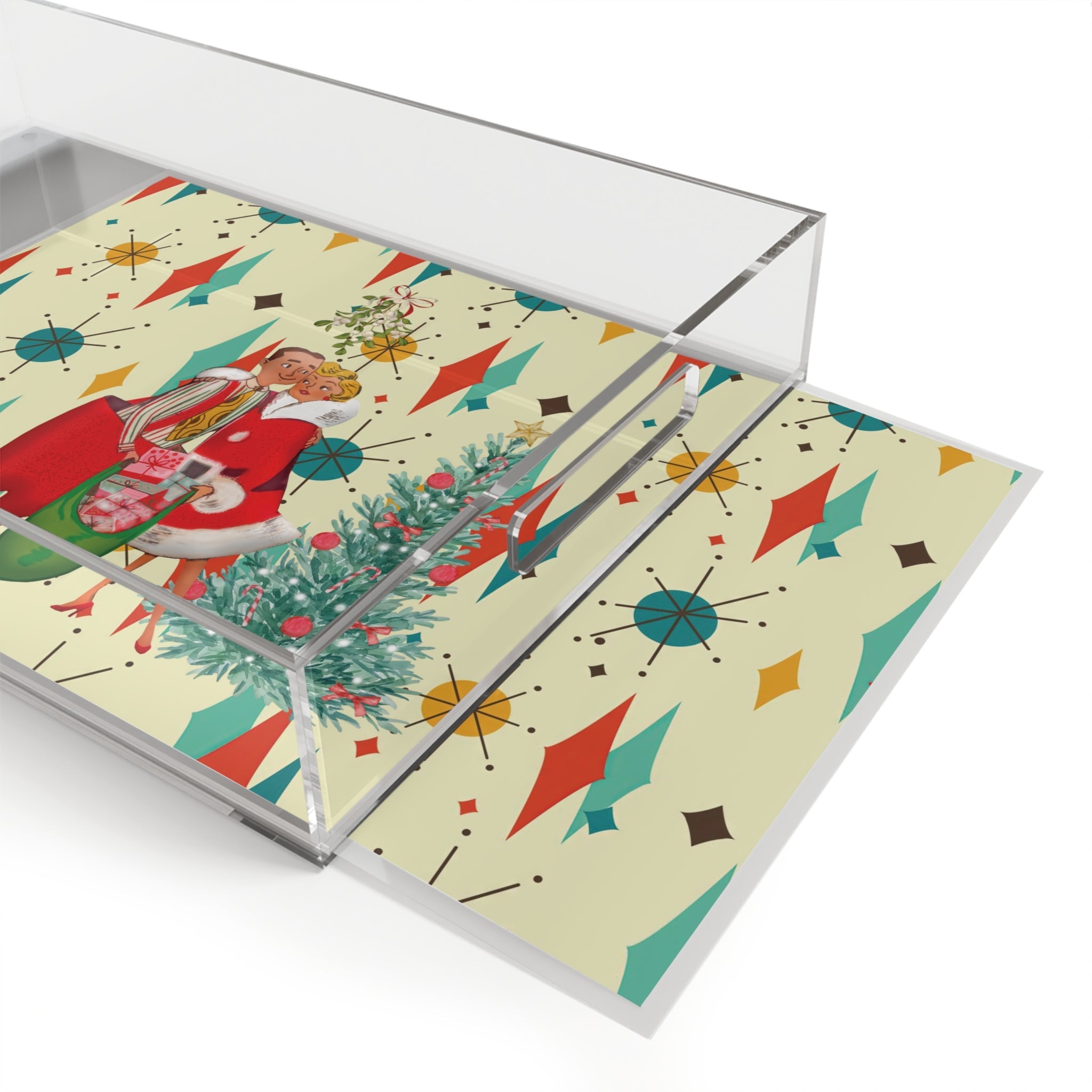 Kate McEnroe New York Retro Vintage 50s Kitsch Christmas Card Art Acrylic Serving Tray, Franciscan Diamond Starburst, Mid Century Modern Ottoman Coffee BarServing Trays16870407609780904335