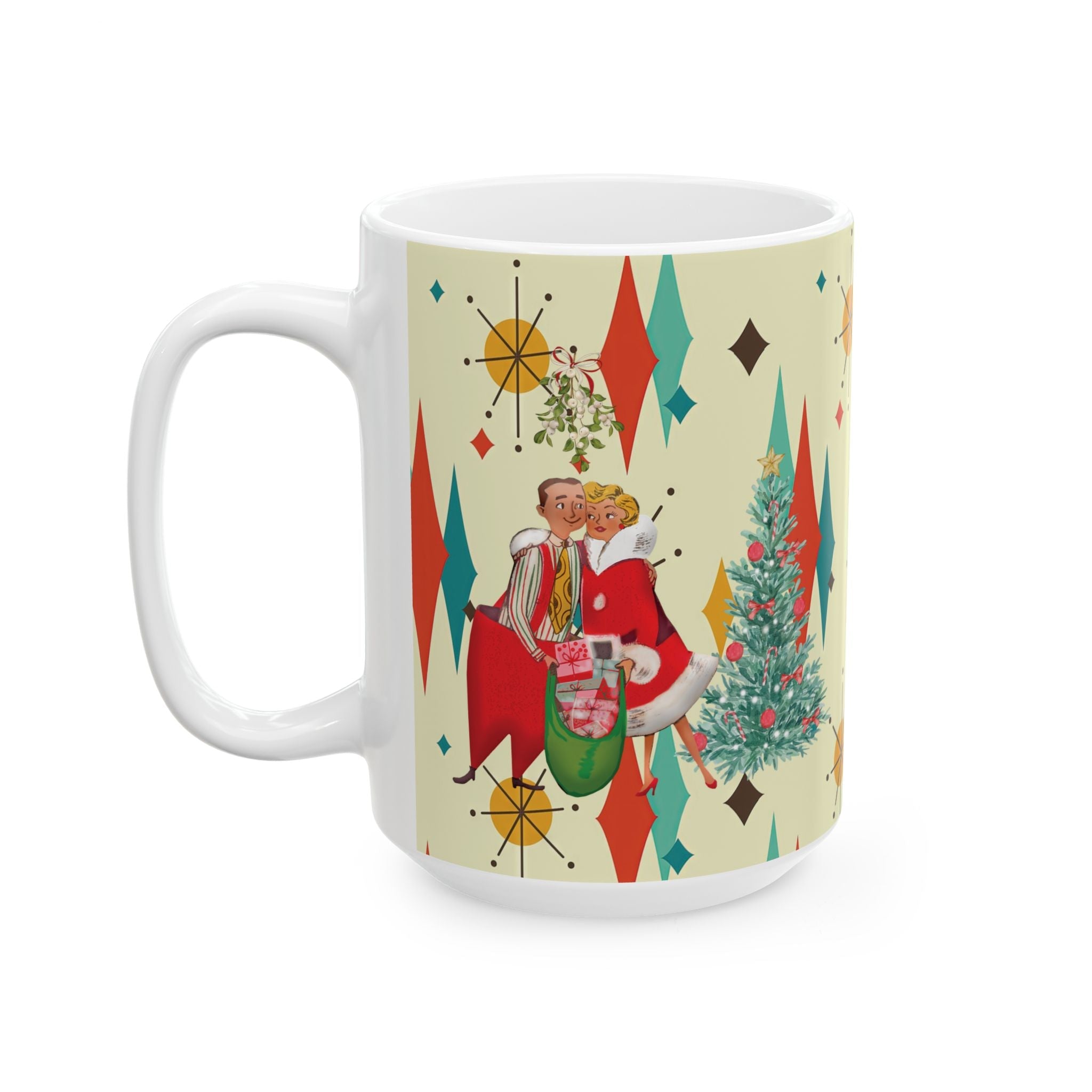 Kate McEnroe New York Retro Vintage 50s Kitsch Christmas Card Art Coffee Mug, Franciscan Diamond Starburst, Mid Century Modern DrinkwareMugs10233803074649013460