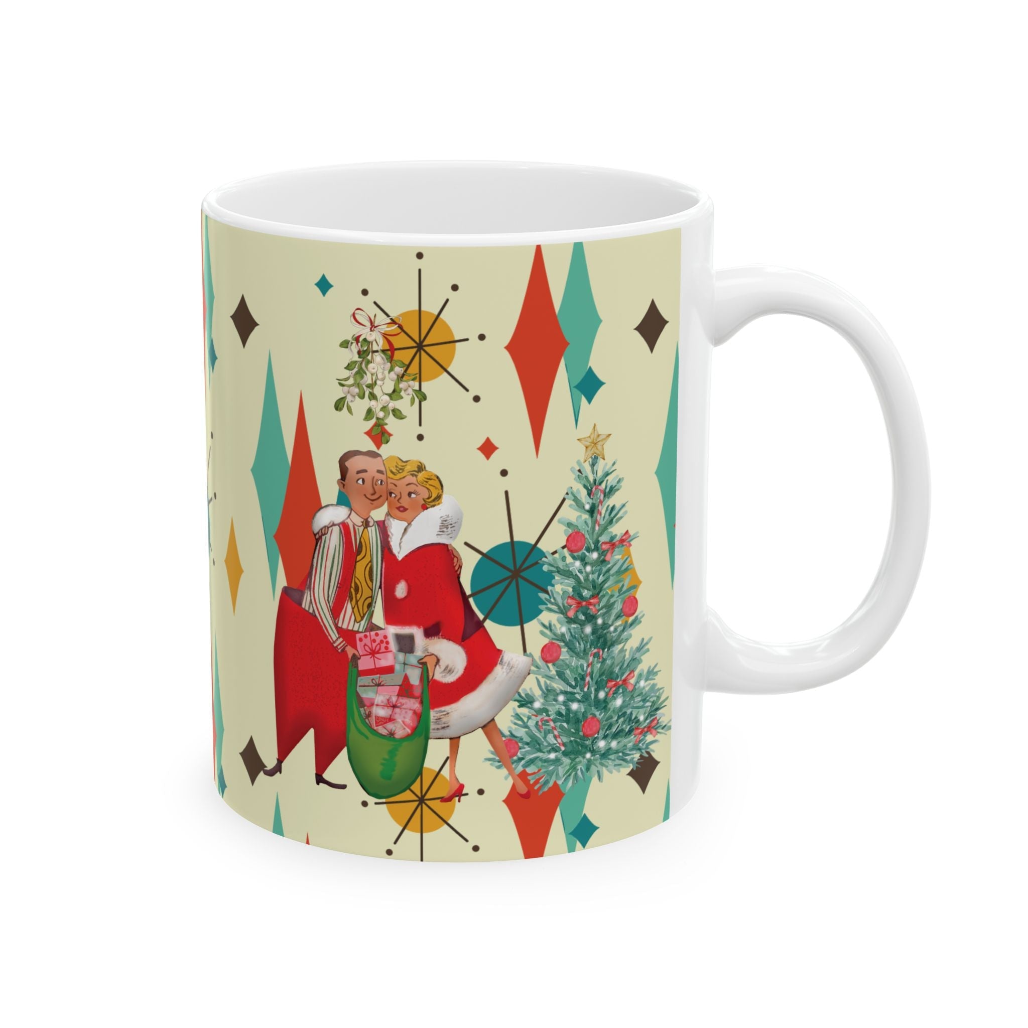 Kate McEnroe New York Retro Vintage 50s Kitsch Christmas Card Art Coffee Mug, Franciscan Diamond Starburst, Mid Century Modern DrinkwareMugs10233803074649013460
