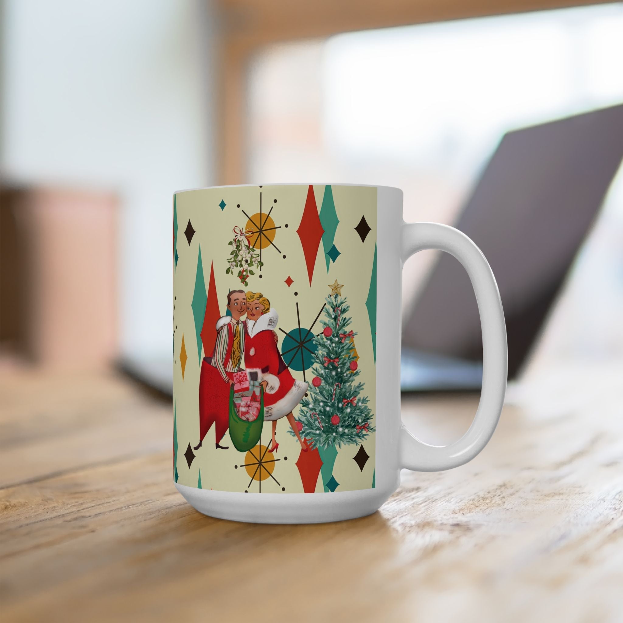 Kate McEnroe New York Retro Vintage 50s Kitsch Christmas Card Art Coffee Mug, Franciscan Diamond Starburst, Mid Century Modern DrinkwareMugs25990933270140186720