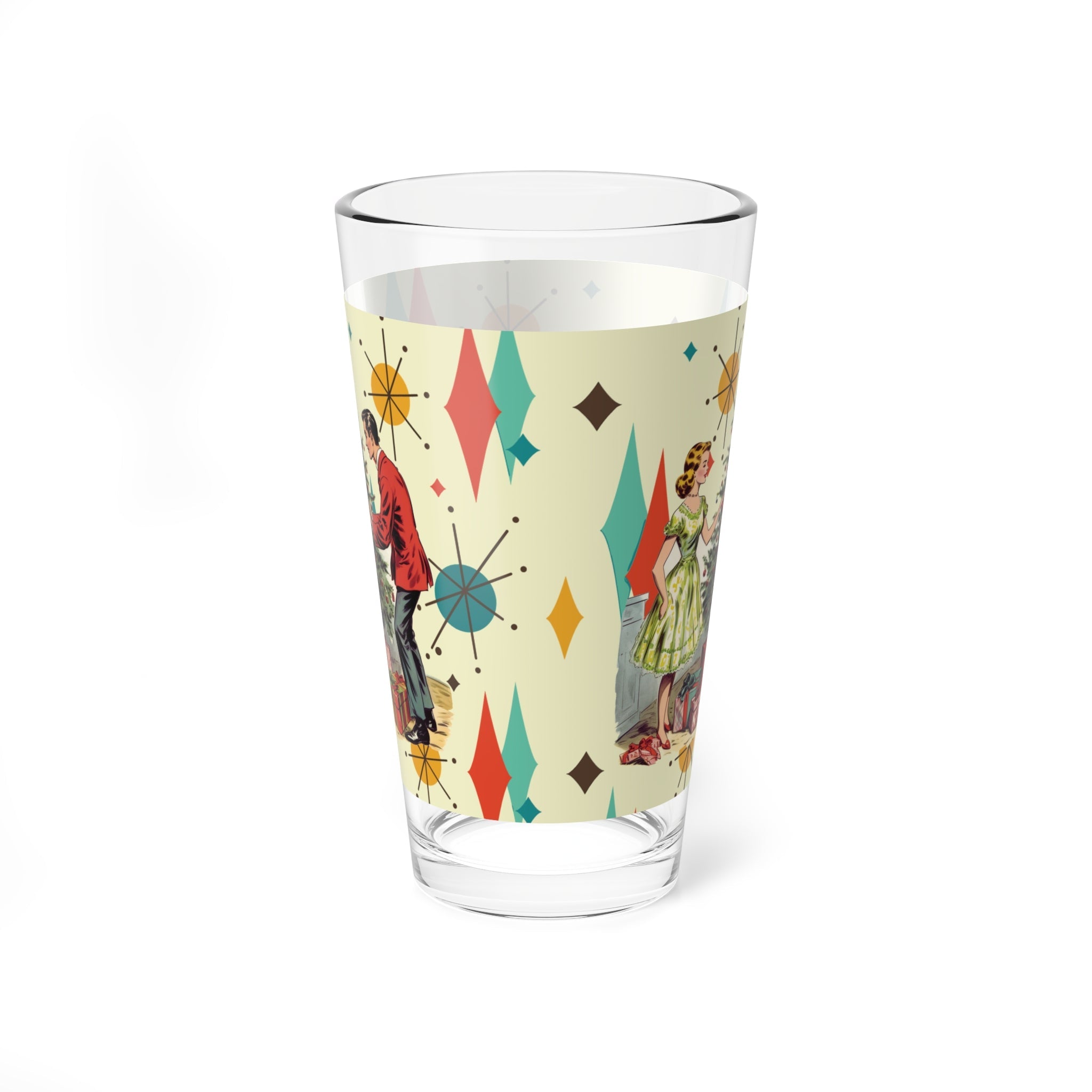 Kate McEnroe New York Retro Vintage 50s Kitsch Christmas Card Art Mixing Glass, 16oz Franciscan Diamond Starburst, MCM Cocktail Shaker, Holiday Party Glassware,Pint Glasses41835080798348466682
