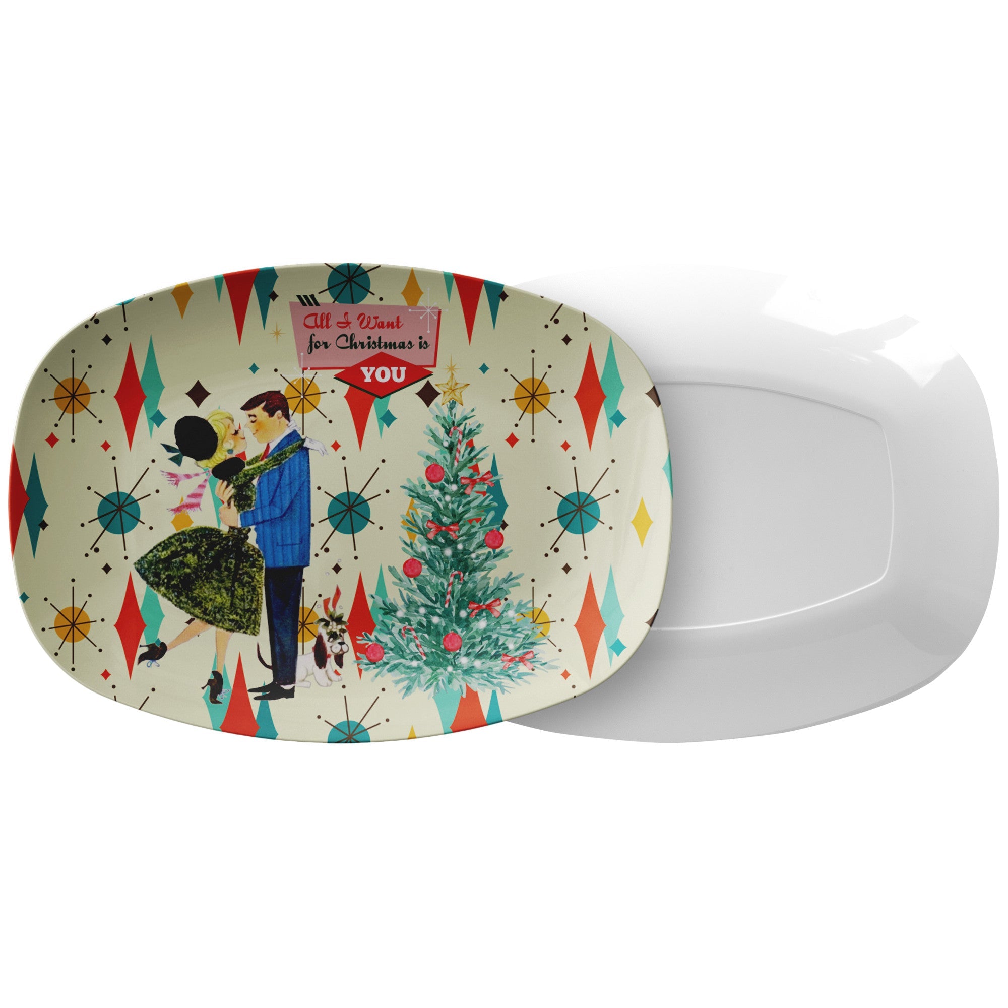 Kate McEnroe New York Retro Vintage 50s Kitsch Christmas Card Art Platter, Franciscan Diamond Starburst Serving TrayServing PlattersP23 - VIN - CPL - 71